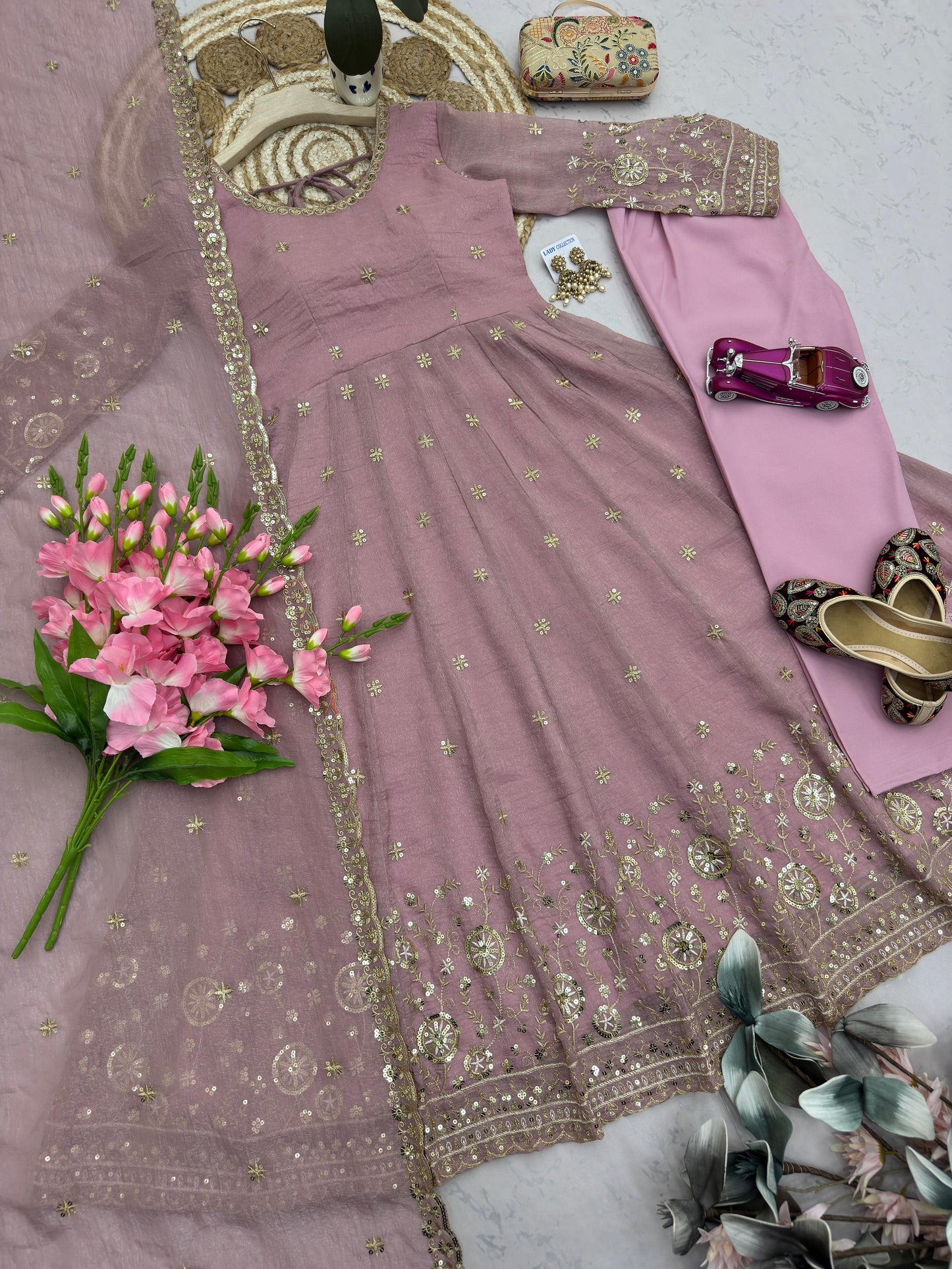 Elegant Georgette Embroidered Anarkali Suit Set – Available in Multiple Festive Pastel and Jewel Tones