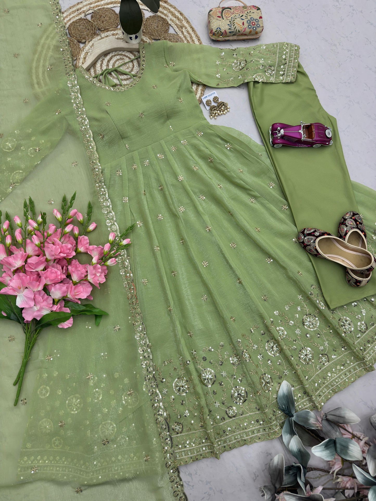 Elegant Georgette Embroidered Anarkali Suit Set – Available in Multiple Festive Pastel and Jewel Tones