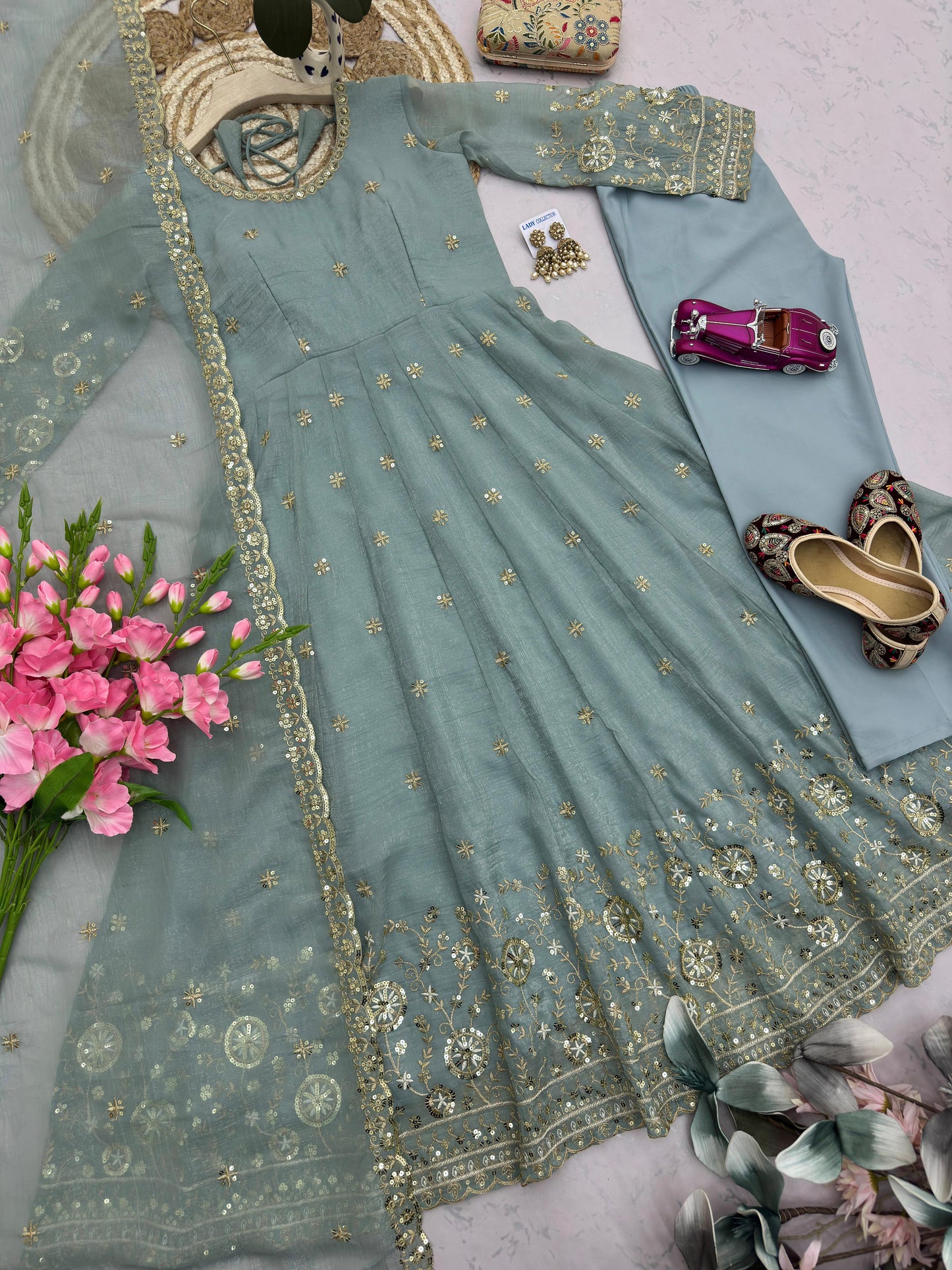 Elegant Georgette Embroidered Anarkali Suit Set – Available in Multiple Festive Pastel and Jewel Tones