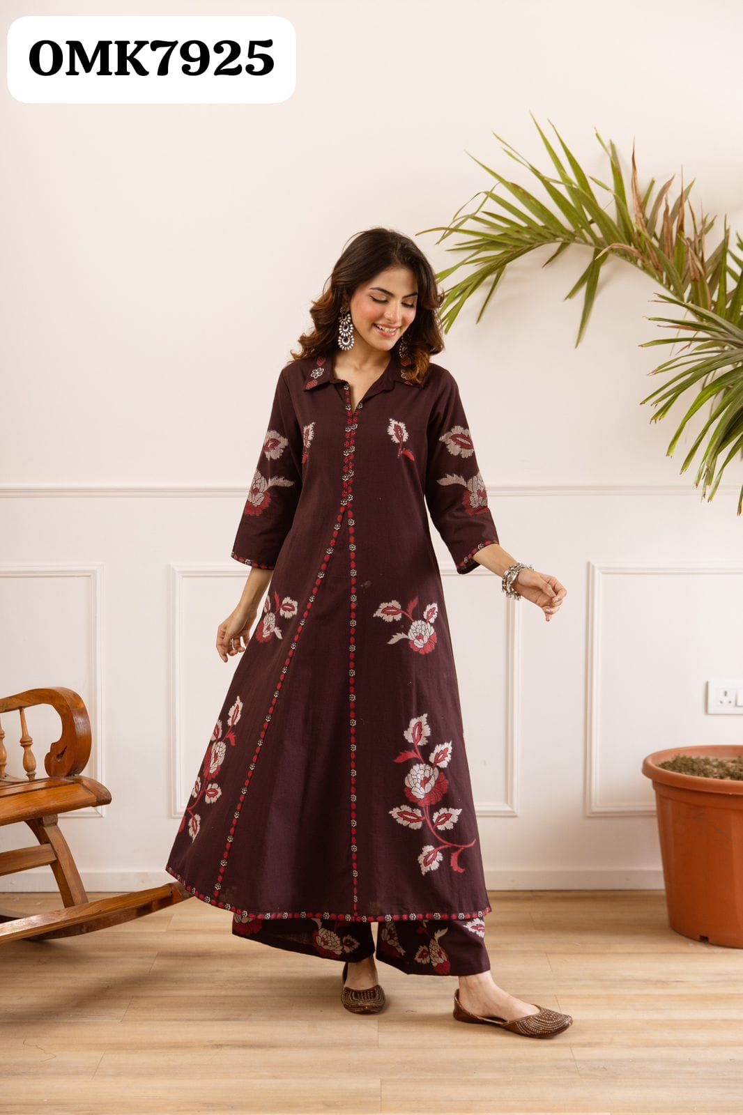 Beautiful Two Piece Digital Designer   Print German Rayon Co-ord Set With Work On Yoke With Inner Paired With Plain German Rayon Plazo Style Bottom