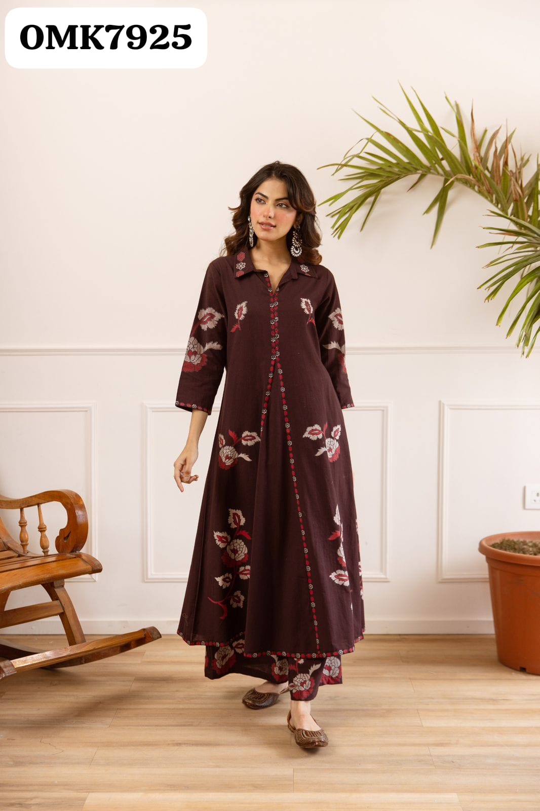 Beautiful Two Piece Digital Designer   Print German Rayon Co-ord Set With Work On Yoke With Inner Paired With Plain German Rayon Plazo Style Bottom