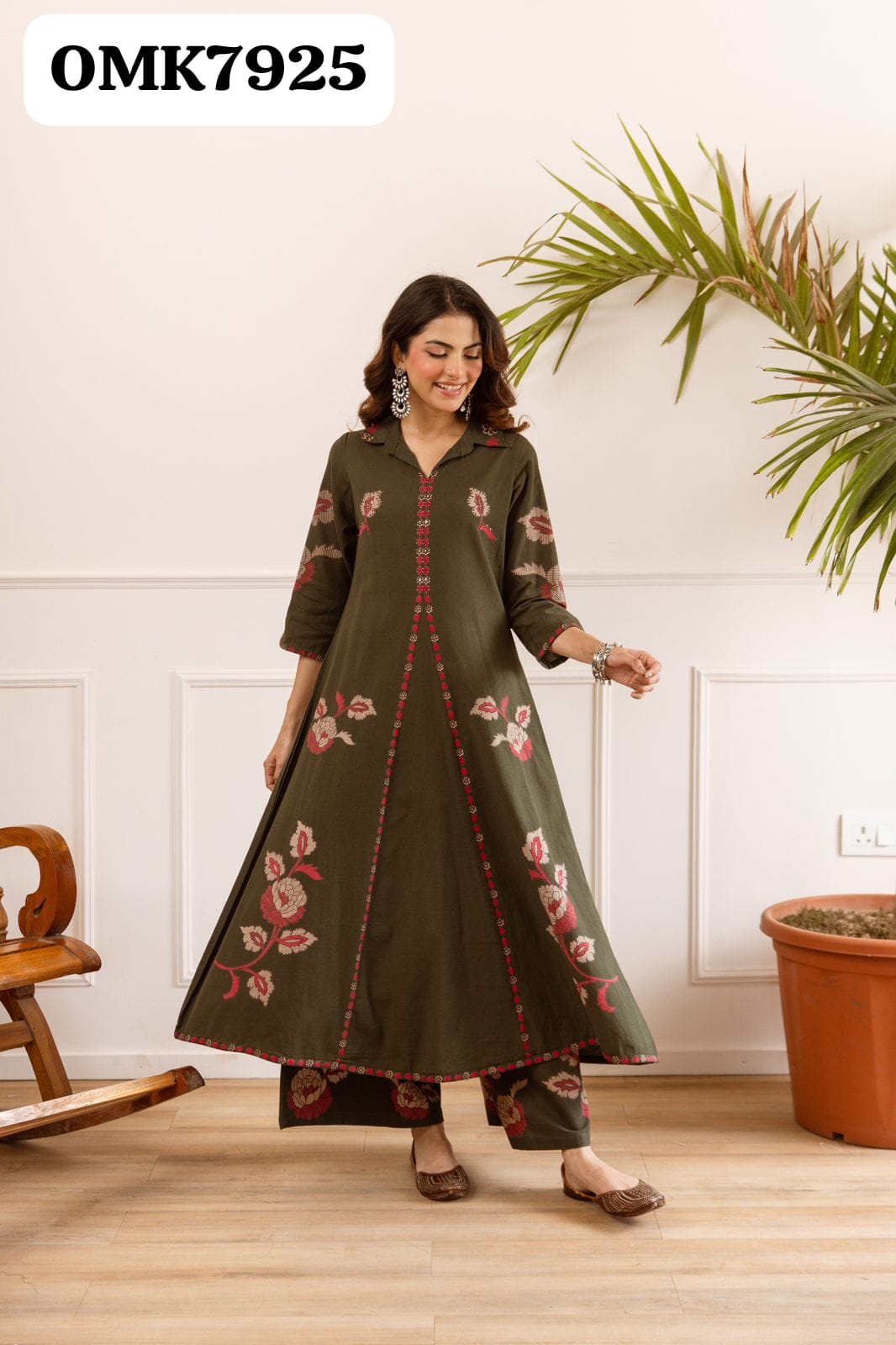 Beautiful Two Piece Digital Designer   Print German Rayon Co-ord Set With Work On Yoke With Inner Paired With Plain German Rayon Plazo Style Bottom