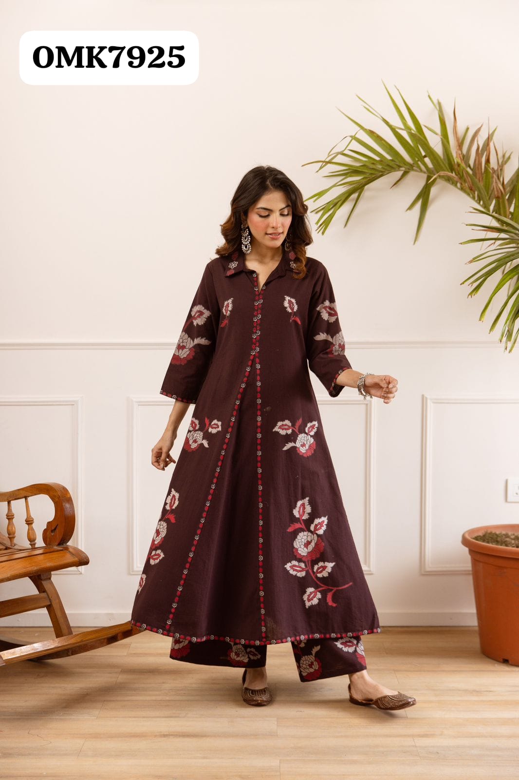 Beautiful Two Piece Digital Designer   Print German Rayon Co-ord Set With Work On Yoke With Inner Paired With Plain German Rayon Plazo Style Bottom