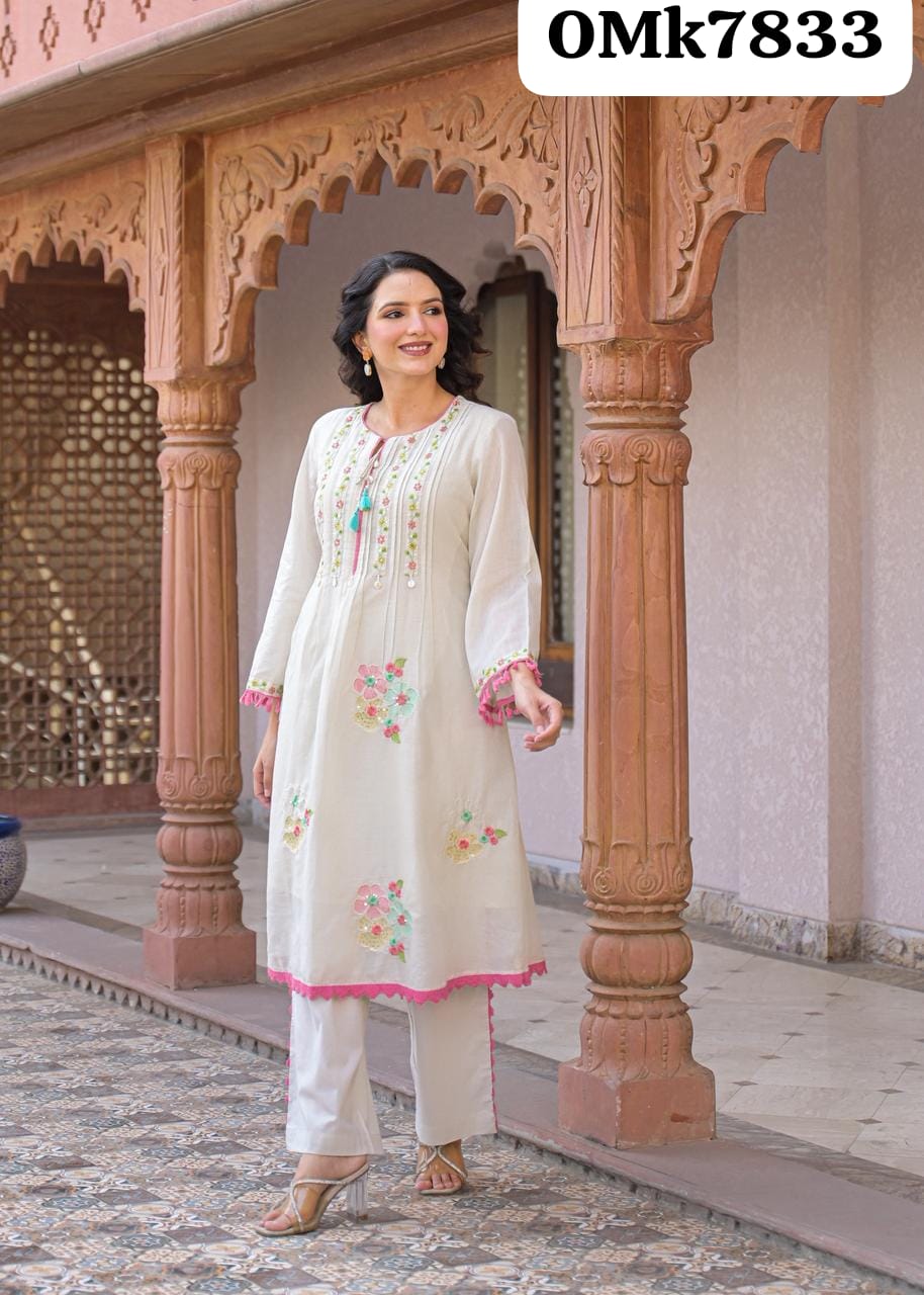 🕉️ BEAUTIFUL  IMPORTED MULMUL EMB FABRIC CORD SET*🕉️