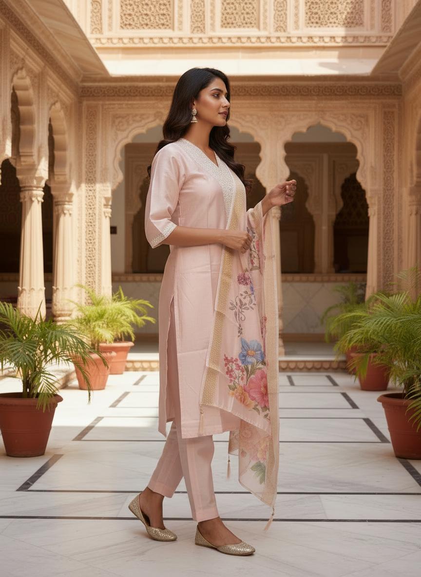 ✨ Premium Roman Silk Kurti Set with Organza Heavy Jacquard Digital Print Dupatta ✨