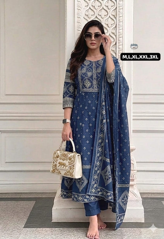 🍁Anarkali kurta set For a festive gathering, you’ll can opt for our Tier pattern with beutiful work on yoke Anarkali kurti Set