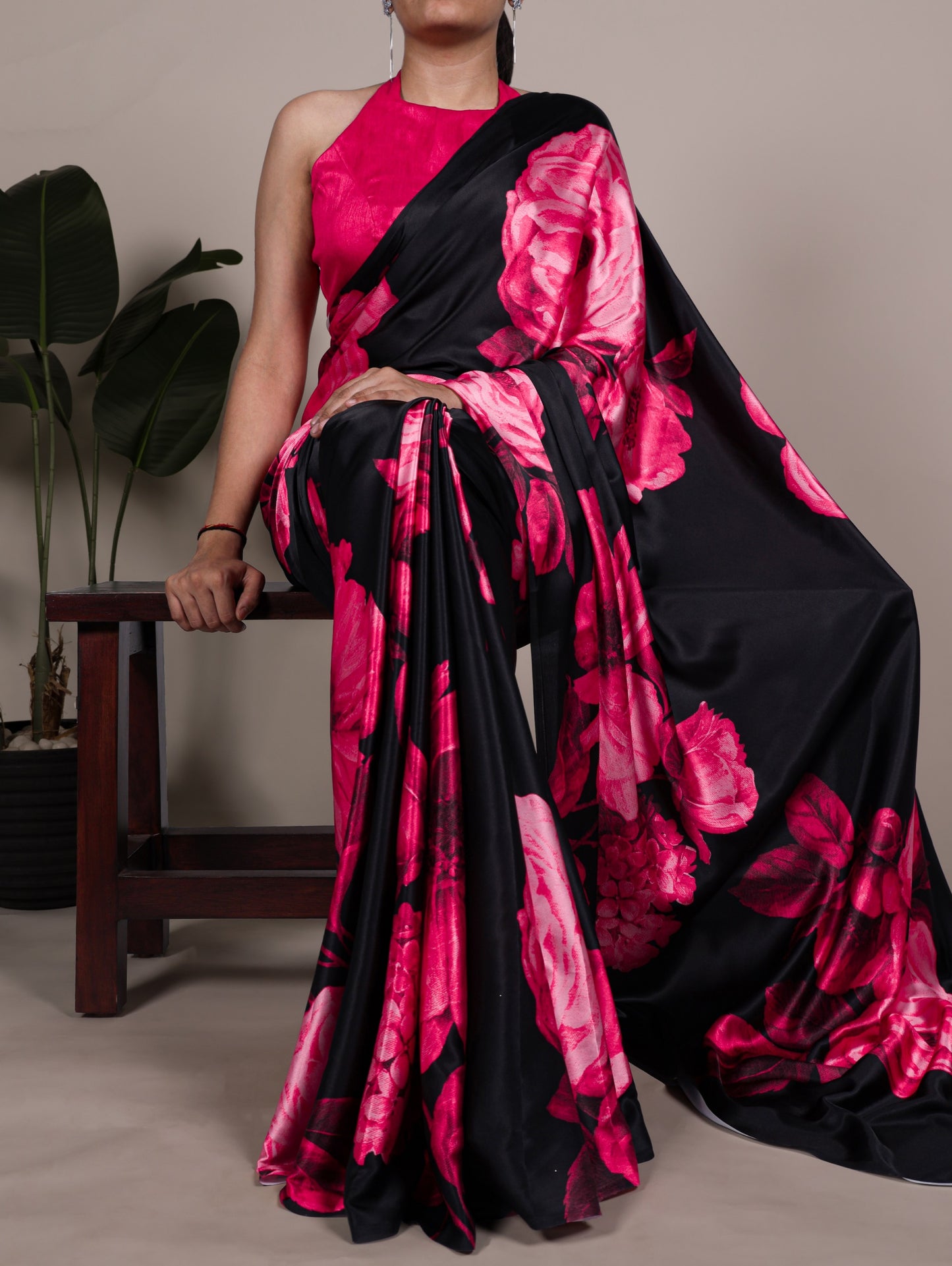 A saree that blends floral charm with satin smoothness 🥀