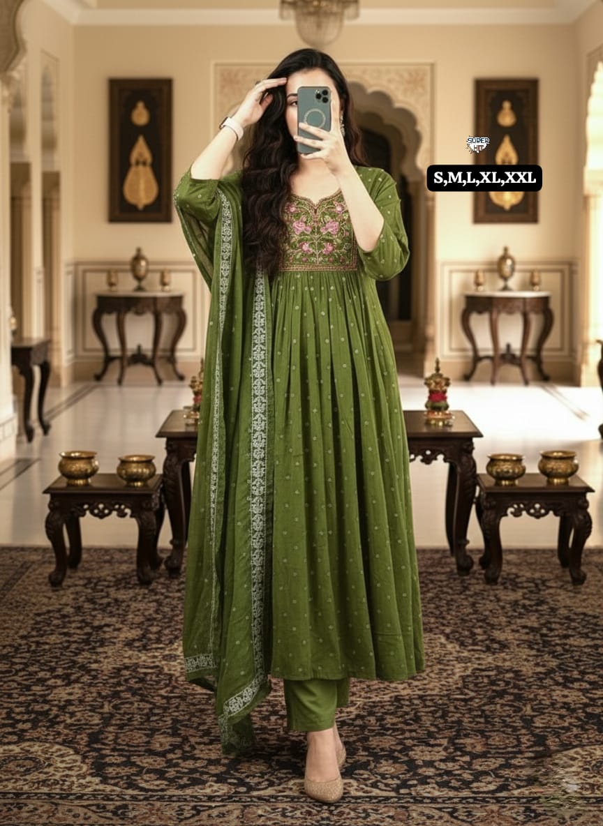 🍁Anarkali kurta set For a festive gathering, you’ll can opt for our Tier pattern with beutiful work on yoke Anarkali kurti Set