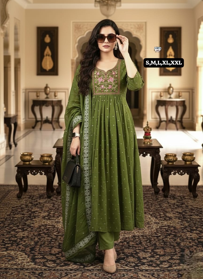 🍁Anarkali kurta set For a festive gathering, you’ll can opt for our Tier pattern with beutiful work on yoke Anarkali kurti Set