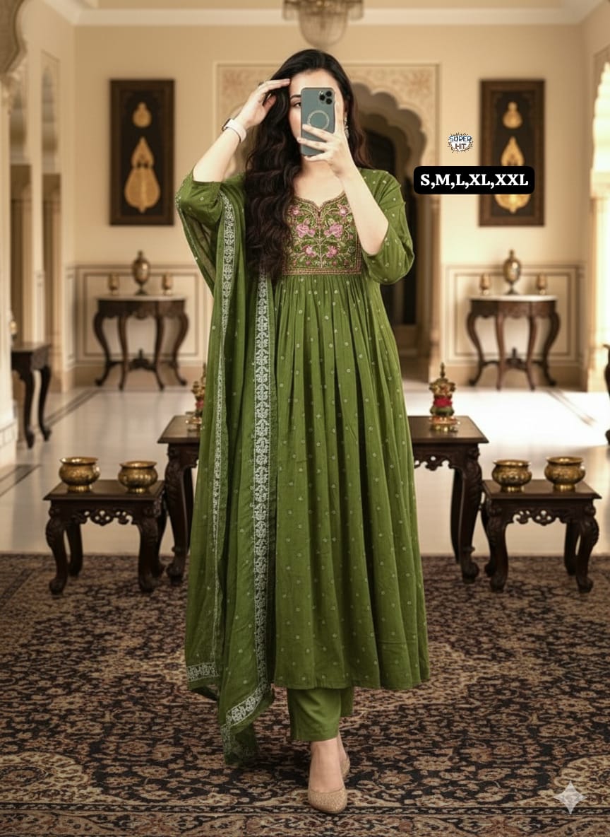 🍁Anarkali kurta set For a festive gathering, you’ll can opt for our Tier pattern with beutiful work on yoke Anarkali kurti Set