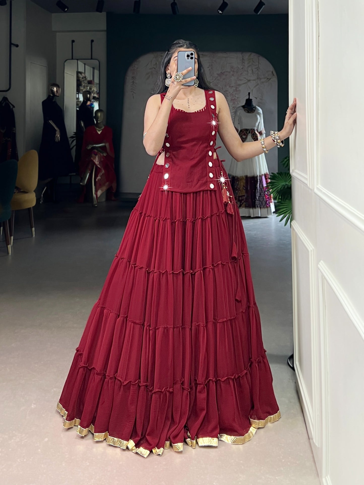 Made with Feather-Light Fabric, this Navratri lehenga is designed for comfort without compromising on style.