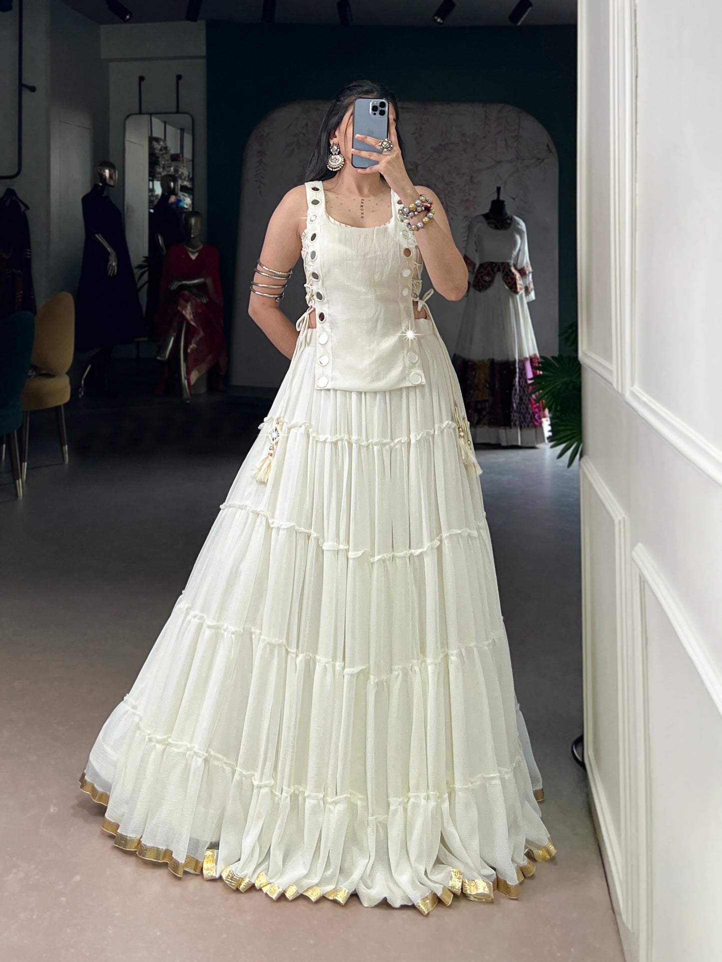 Made with Feather-Light Fabric, this Navratri lehenga is designed for comfort without compromising on style.