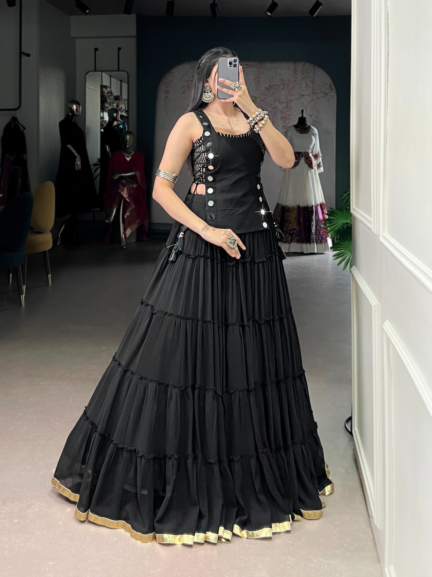 Made with Feather-Light Fabric, this Navratri lehenga is designed for comfort without compromising on style.