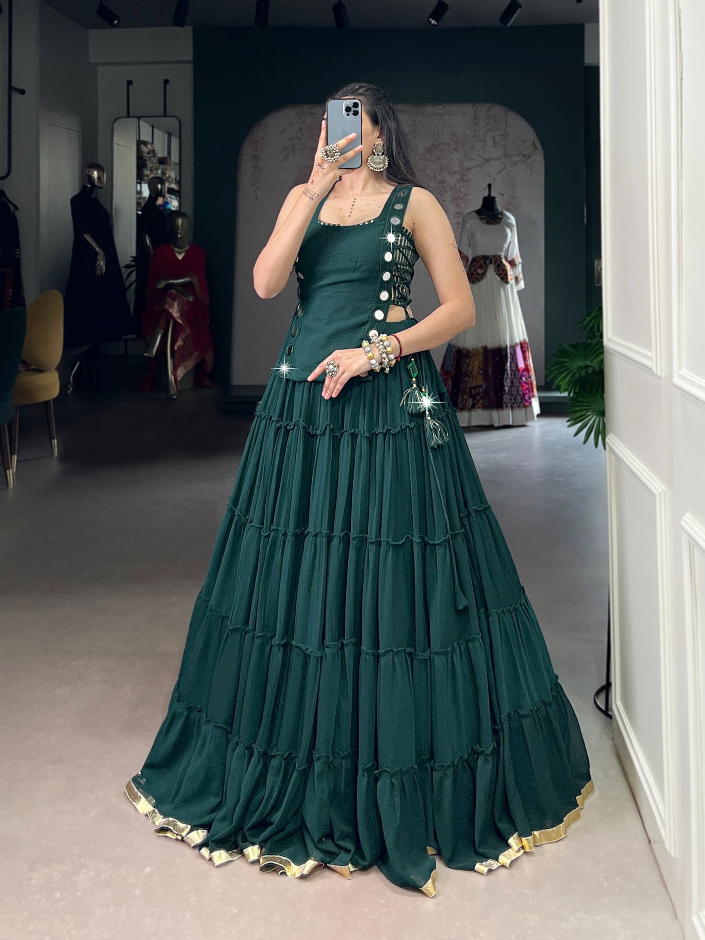 Made with Feather-Light Fabric, this Navratri lehenga is designed for comfort without compromising on style.