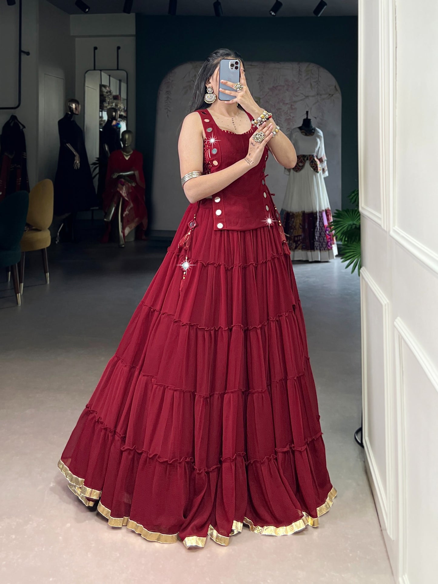 Made with Feather-Light Fabric, this Navratri lehenga is designed for comfort without compromising on style.