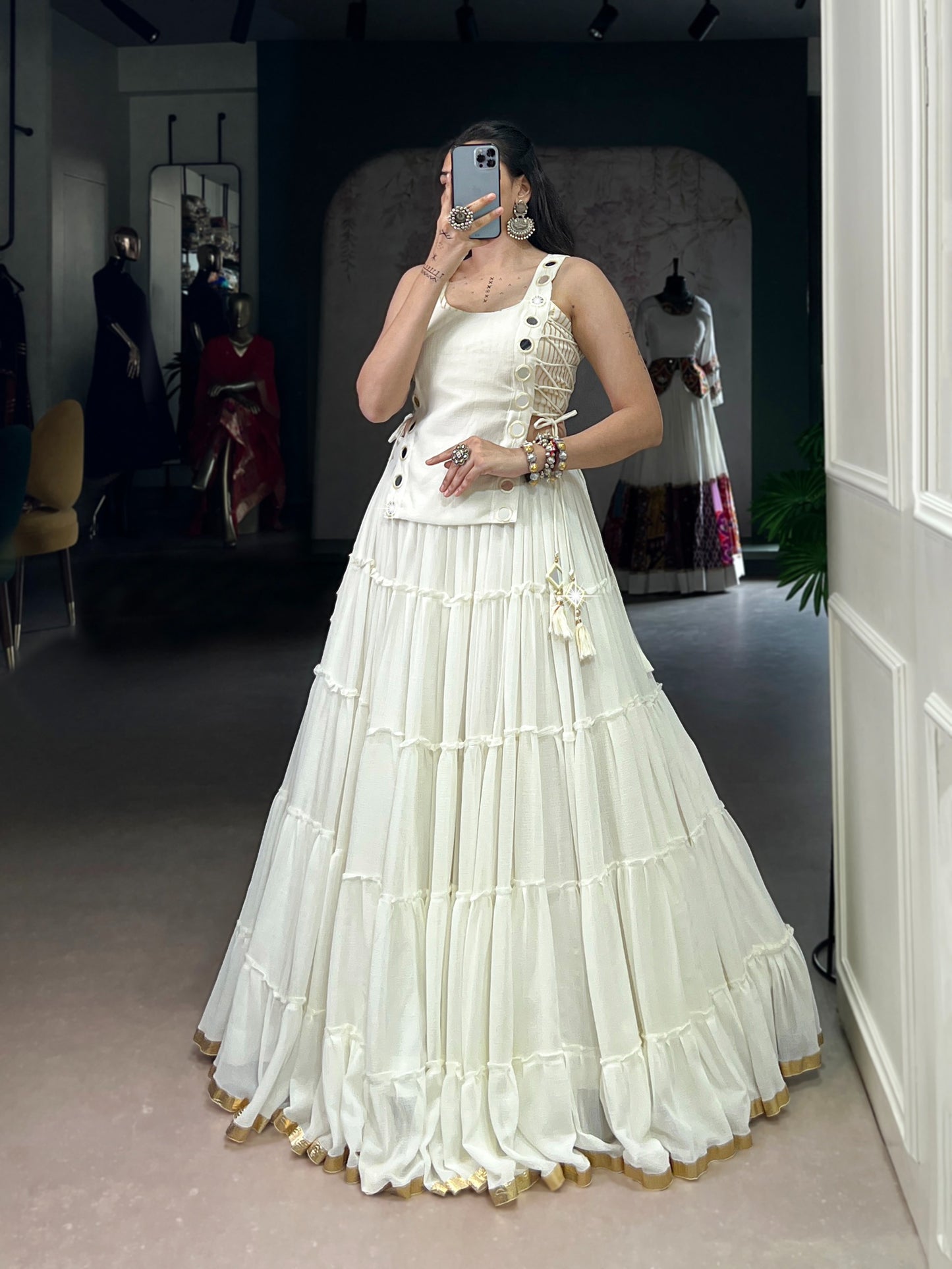 Made with Feather-Light Fabric, this Navratri lehenga is designed for comfort without compromising on style.