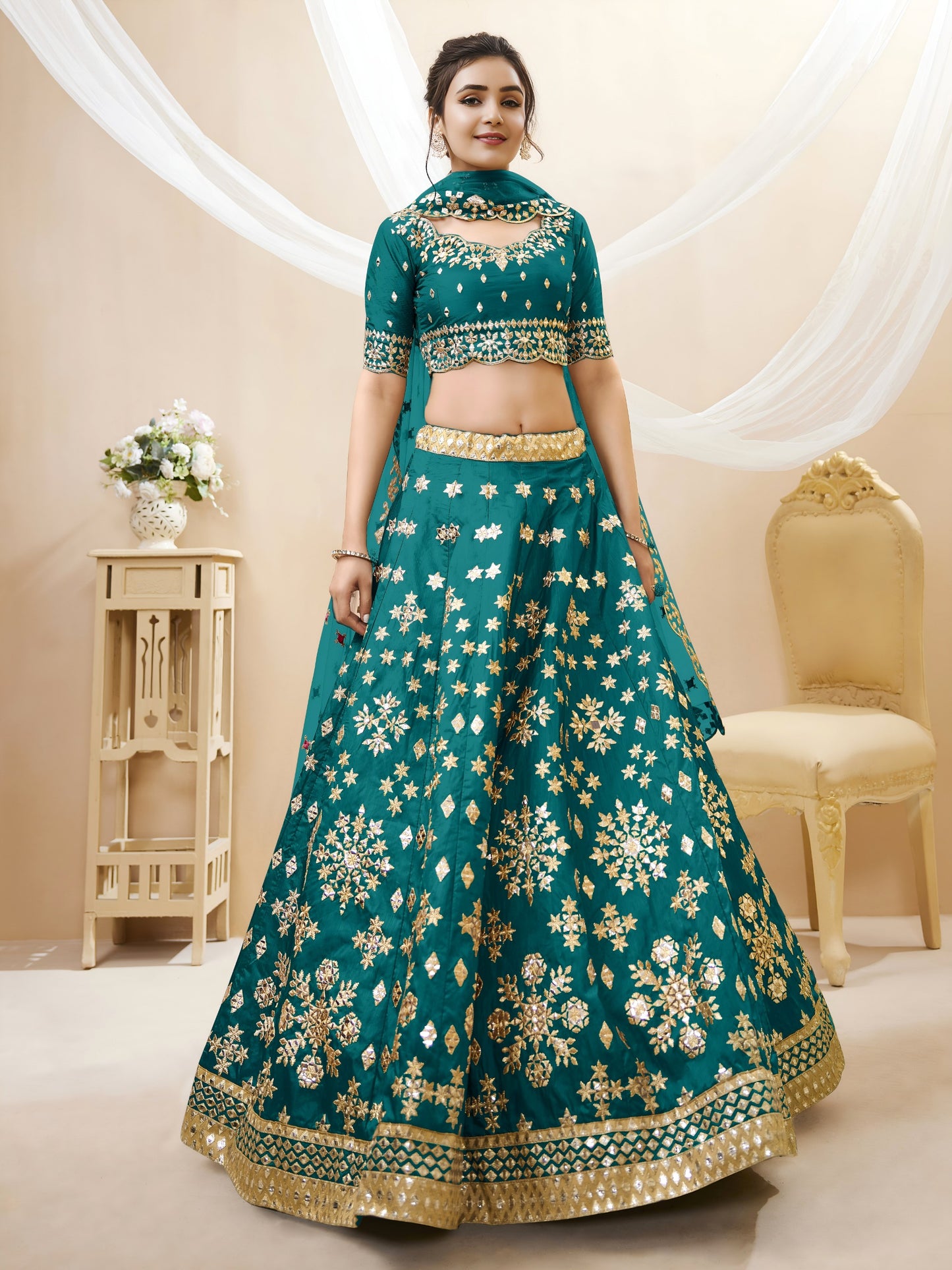 ✨ Emerald Green Zari Embroidered Lehenga ✨