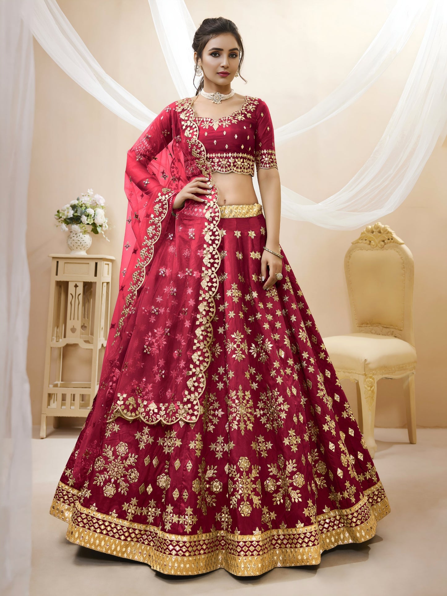 💜 Red Foil Mirror Lehenga Choli 💜