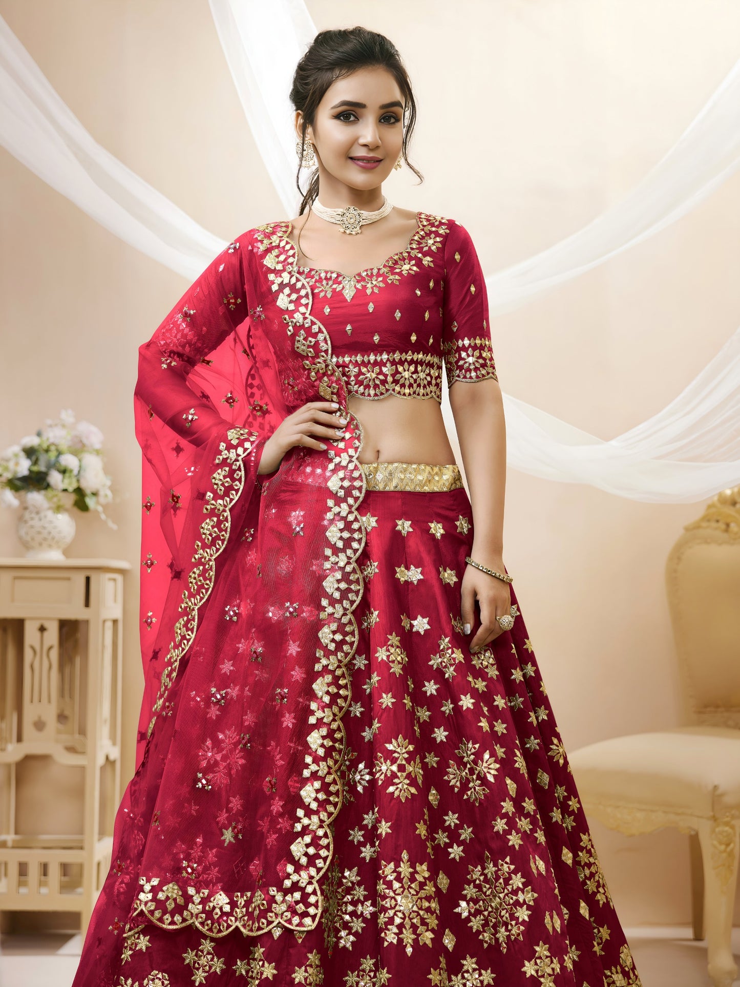 💜 Red Foil Mirror Lehenga Choli 💜