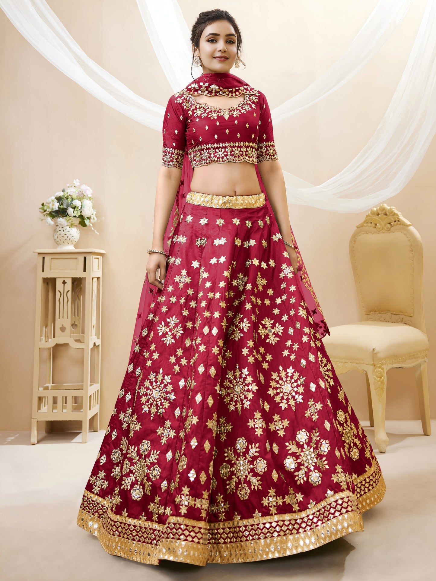 💜 Red Foil Mirror Lehenga Choli 💜