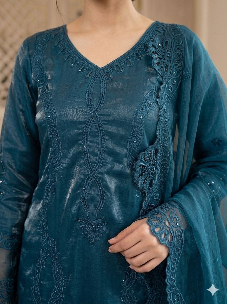 _✨ THIS WEDDING SEASON WEAR PAKISTANI SUIT WITH SEQUENCE EMBROIDERED AND CUT WORKED TOP, PLAZZO AND DUPATTA ✨♥️💙_