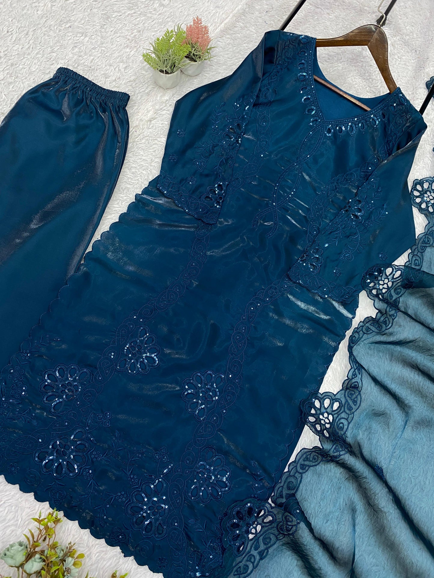 _✨ THIS WEDDING SEASON WEAR PAKISTANI SUIT WITH SEQUENCE EMBROIDERED AND CUT WORKED TOP, PLAZZO AND DUPATTA ✨♥️💙_