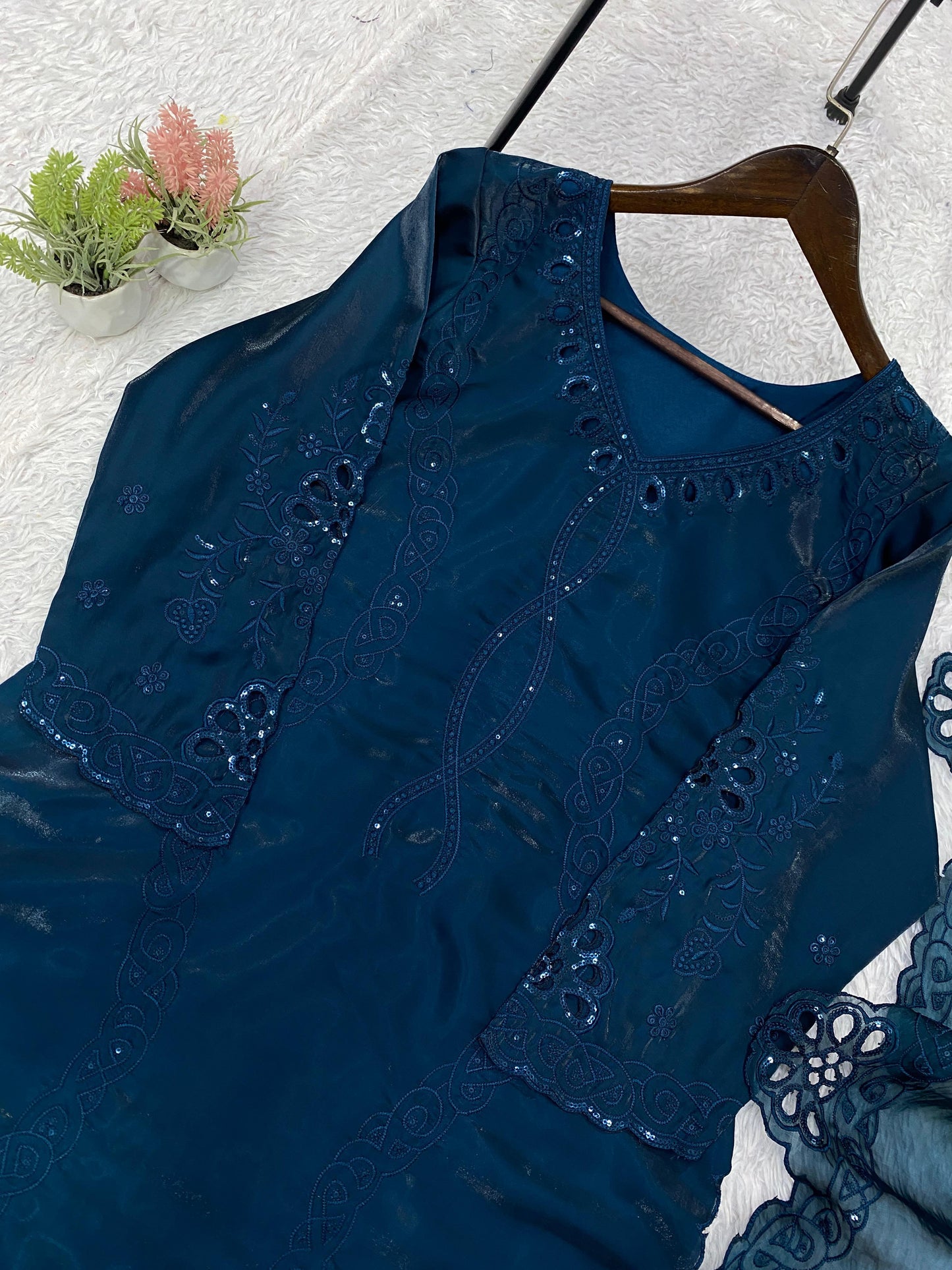 _✨ THIS WEDDING SEASON WEAR PAKISTANI SUIT WITH SEQUENCE EMBROIDERED AND CUT WORKED TOP, PLAZZO AND DUPATTA ✨♥️💙_
