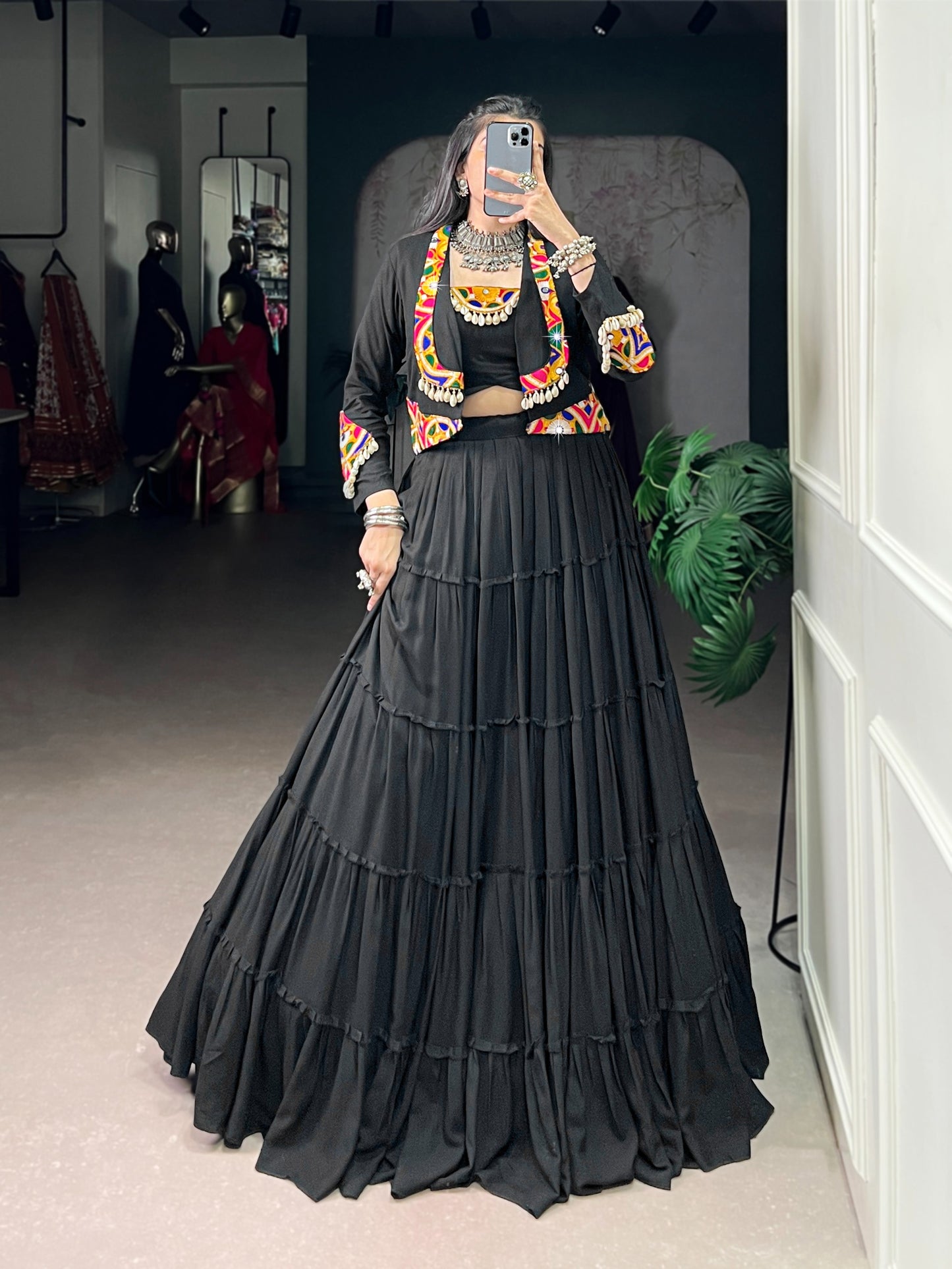 Pure Rayon Fabric with Traditional Gamthi Work & Elegant Mirror Detailing
