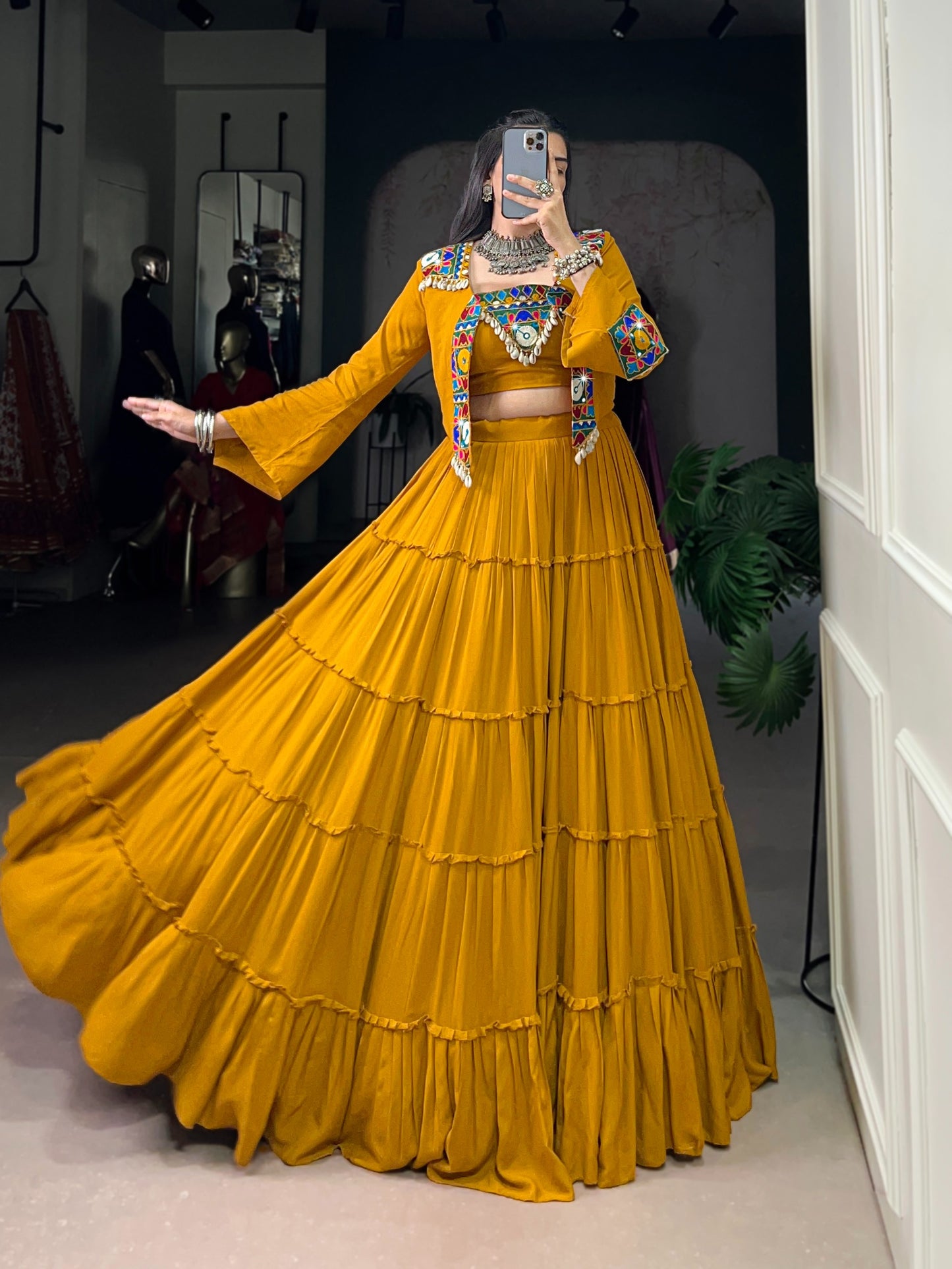 Pure Rayon Fabric with Traditional Gamthi Work & Elegant Mirror Detailing