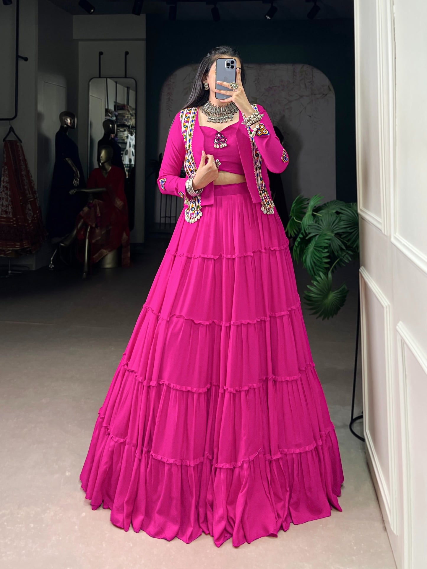 Pure Rayon Fabric with Traditional Gamthi Work & Elegant Mirror Detailing