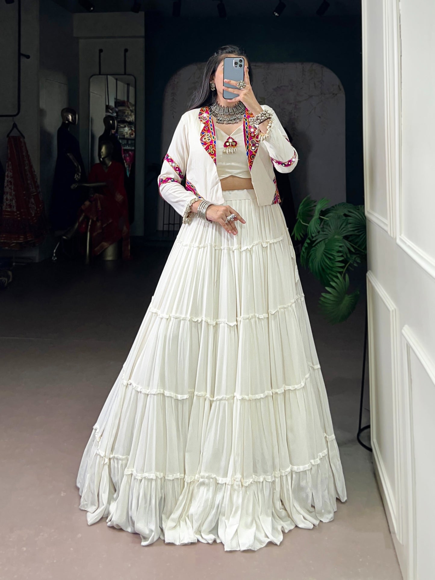 Pure Rayon Fabric with Traditional Gamthi Work & Elegant Mirror Detailing