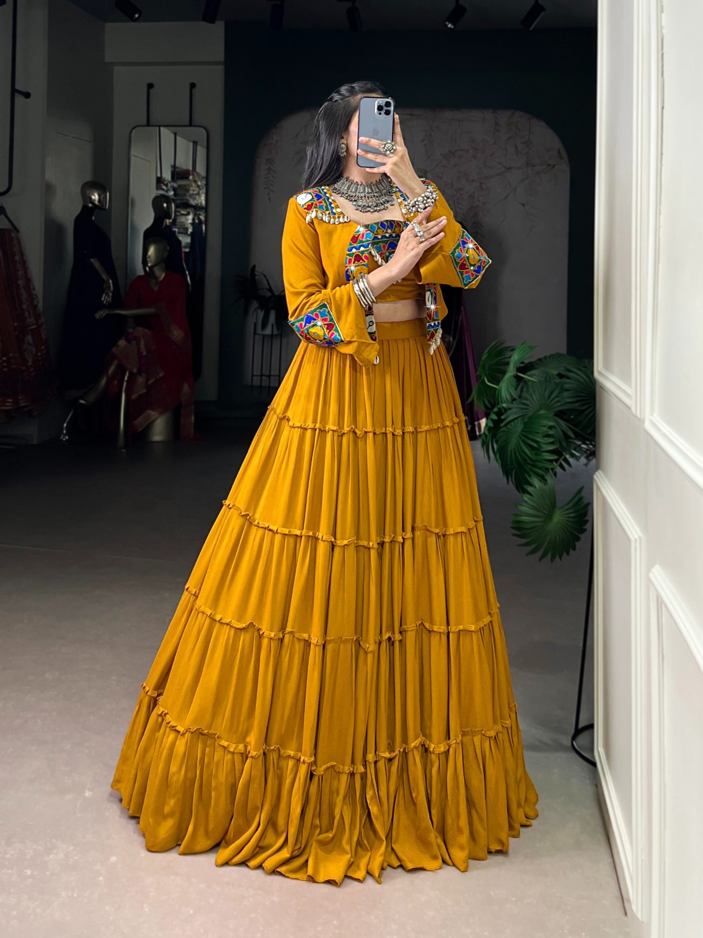 Pure Rayon Fabric with Traditional Gamthi Work & Elegant Mirror Detailing