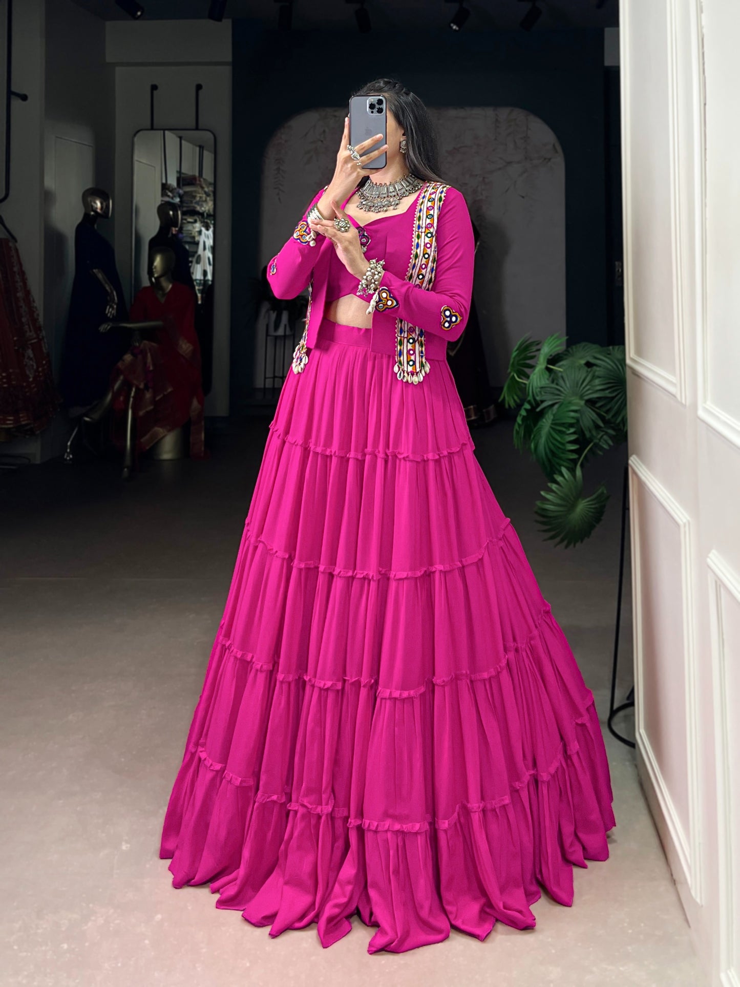 Pure Rayon Fabric with Traditional Gamthi Work & Elegant Mirror Detailing