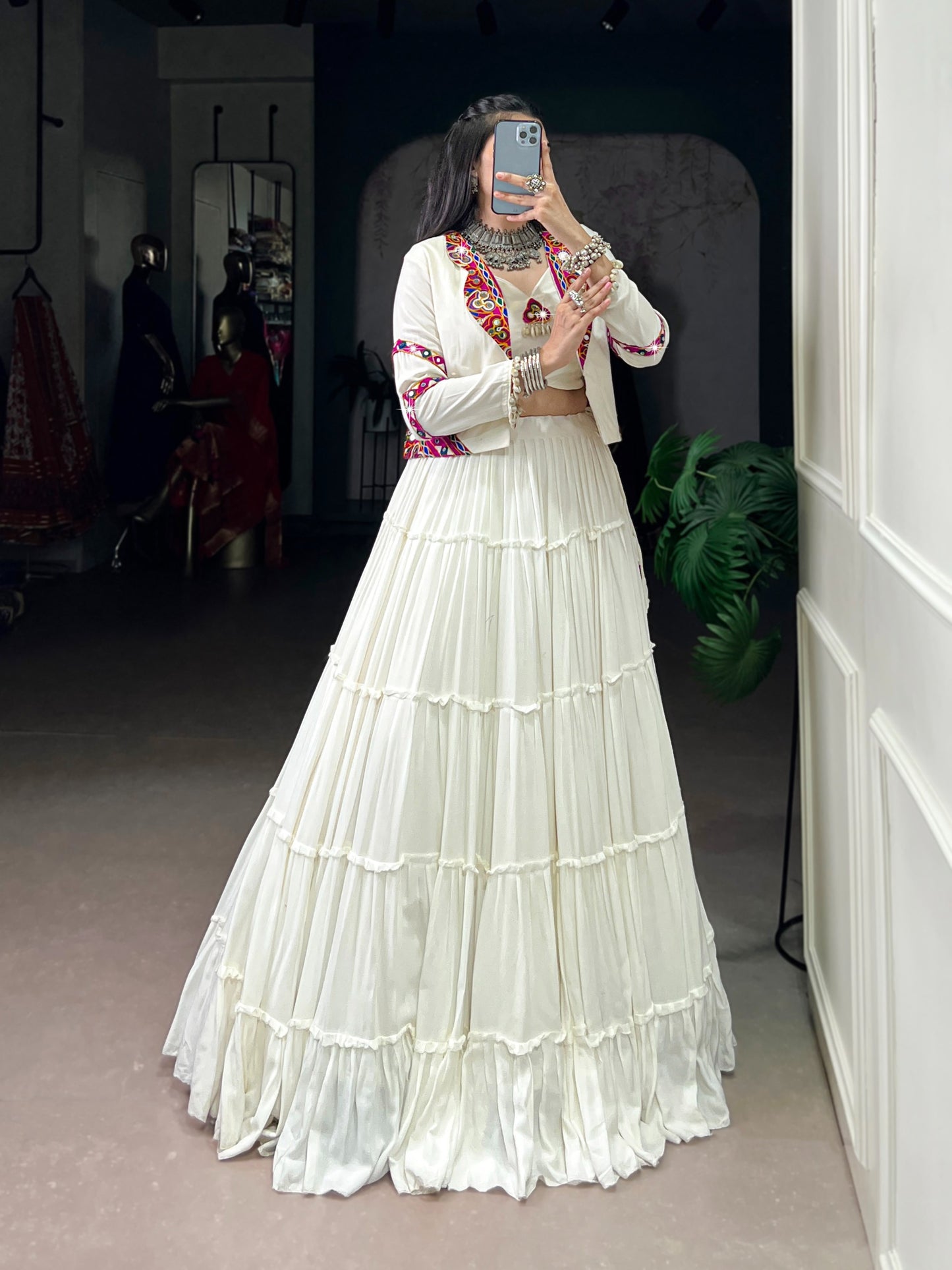 Pure Rayon Fabric with Traditional Gamthi Work & Elegant Mirror Detailing