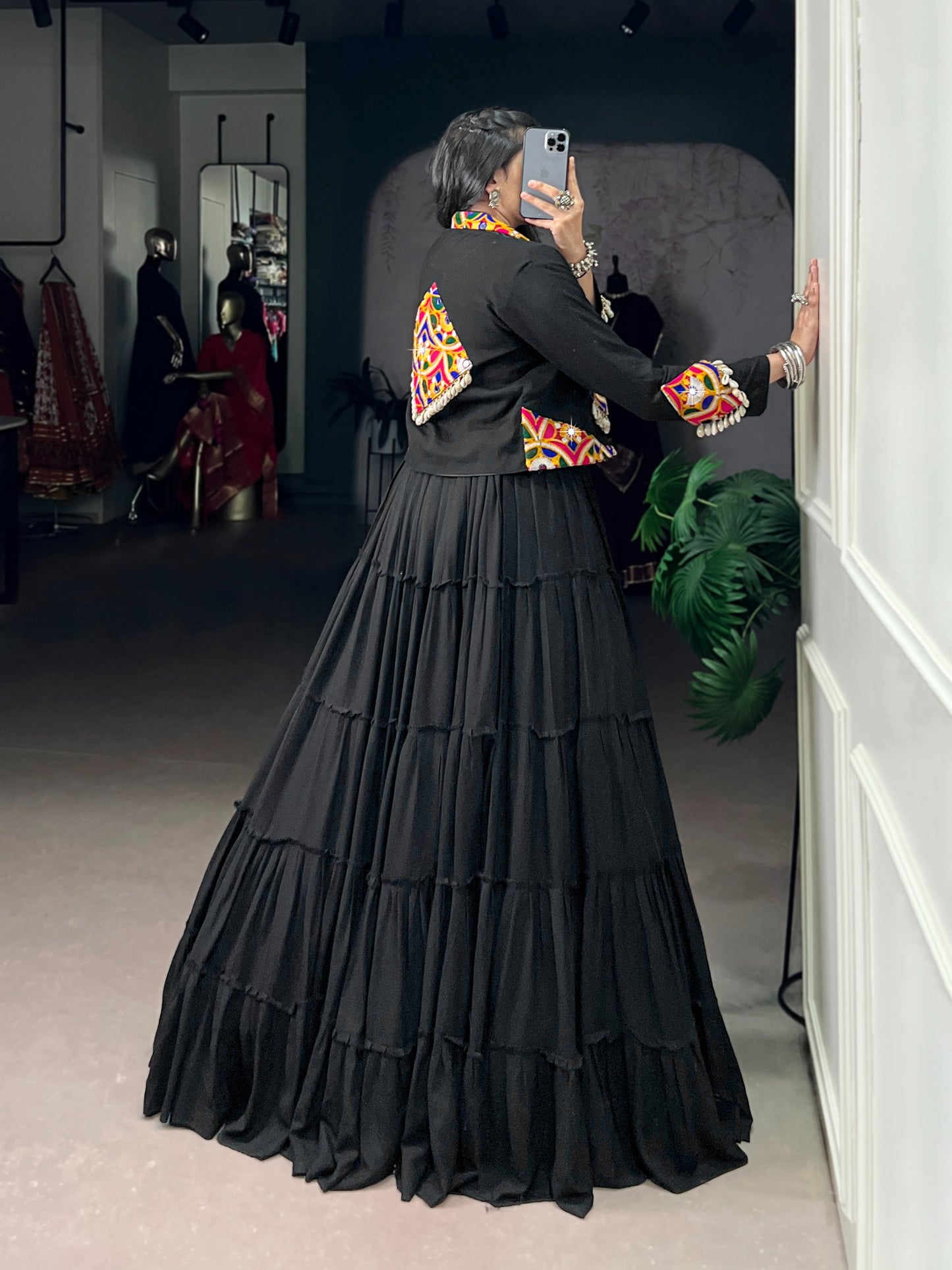 Pure Rayon Fabric with Traditional Gamthi Work & Elegant Mirror Detailing