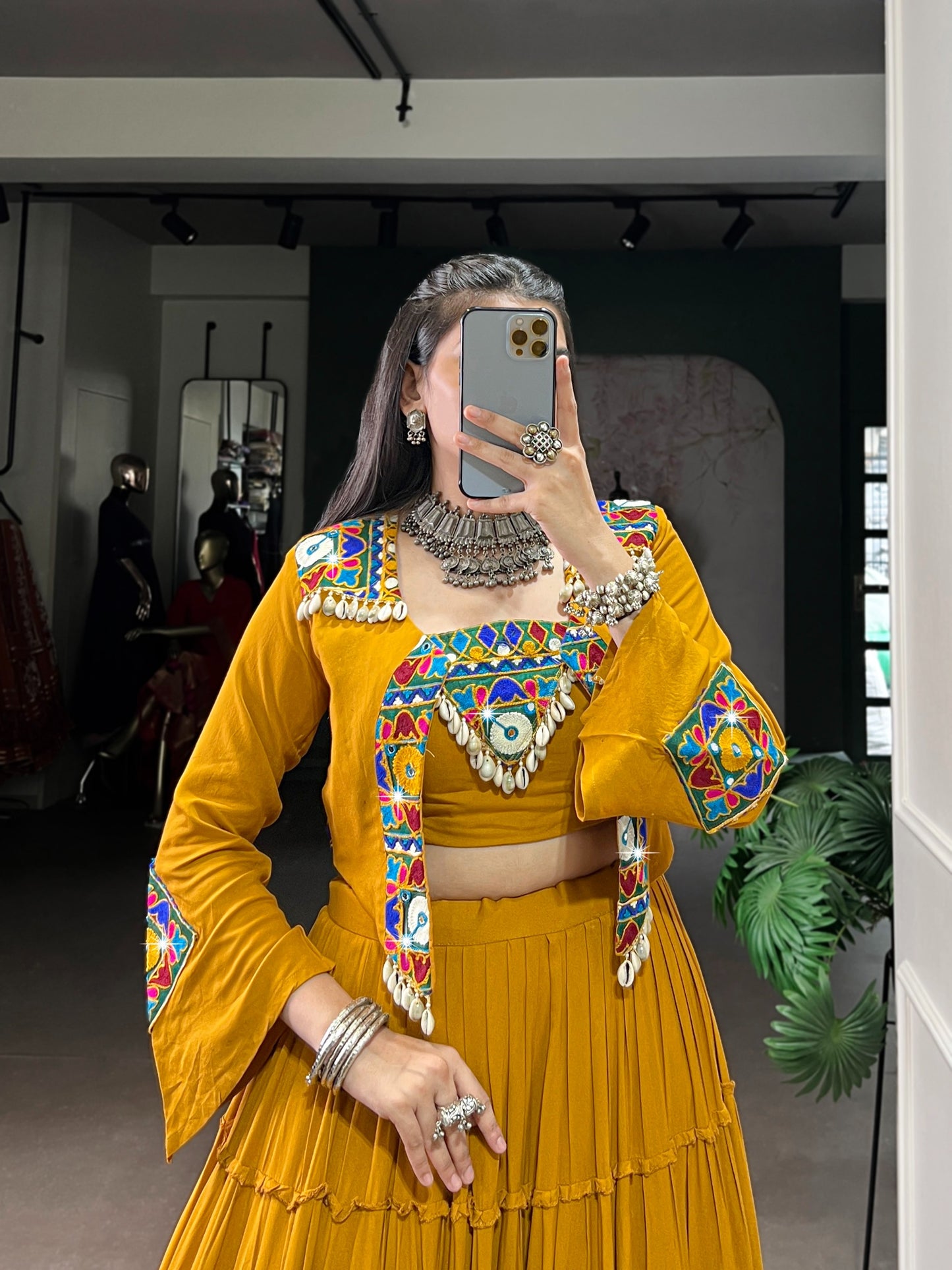 Pure Rayon Fabric with Traditional Gamthi Work & Elegant Mirror Detailing