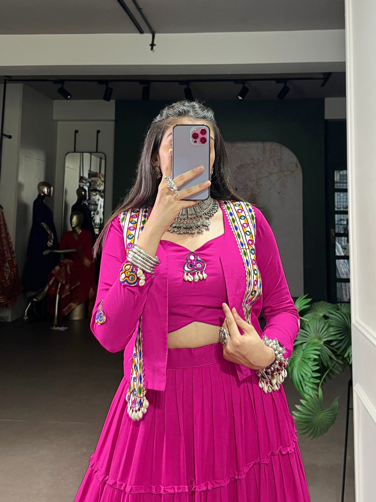Pure Rayon Fabric with Traditional Gamthi Work & Elegant Mirror Detailing