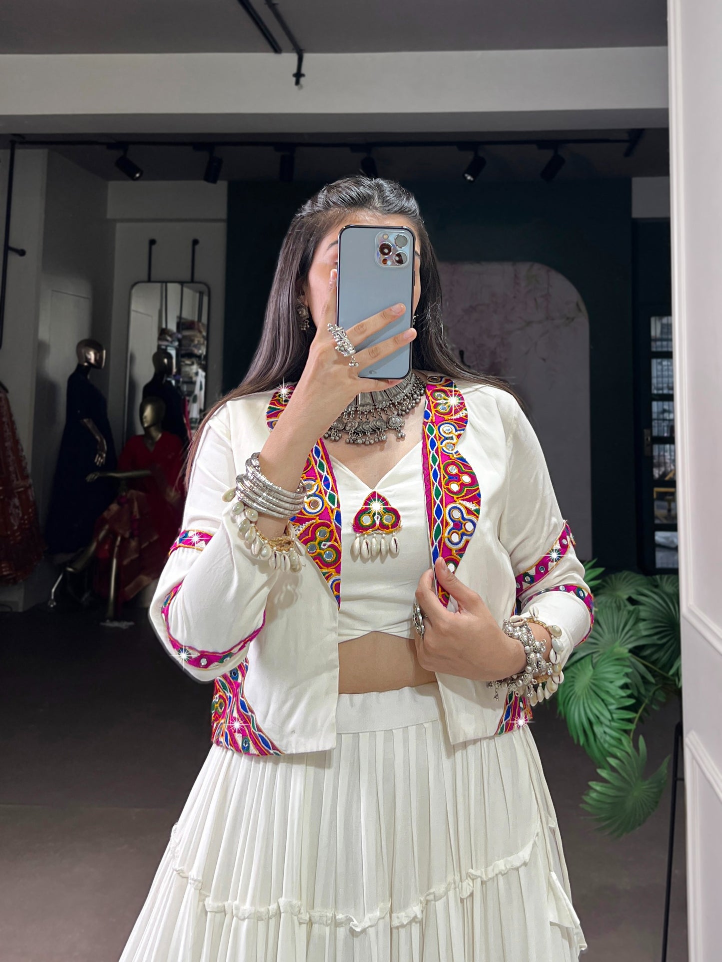 Pure Rayon Fabric with Traditional Gamthi Work & Elegant Mirror Detailing