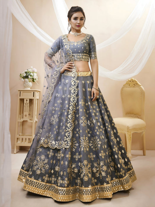 🩶Grey Foil Mirror Work Festive Lehenga Choli 🩶