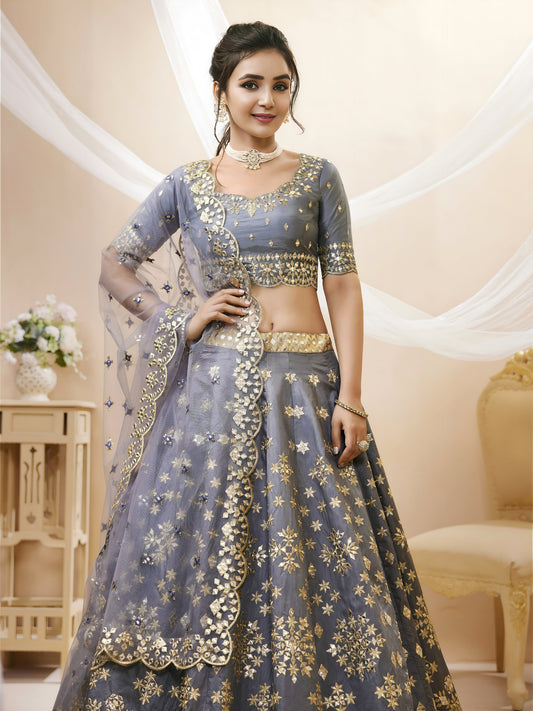 🩶Grey Foil Mirror Work Festive Lehenga Choli 🩶