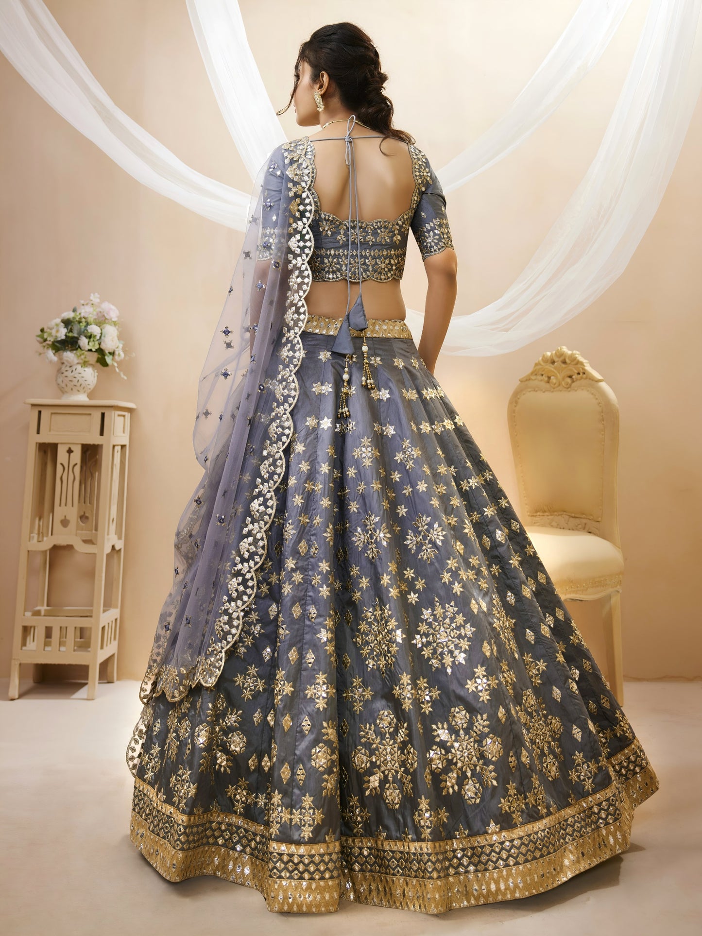 🩶Grey Foil Mirror Work Festive Lehenga Choli 🩶