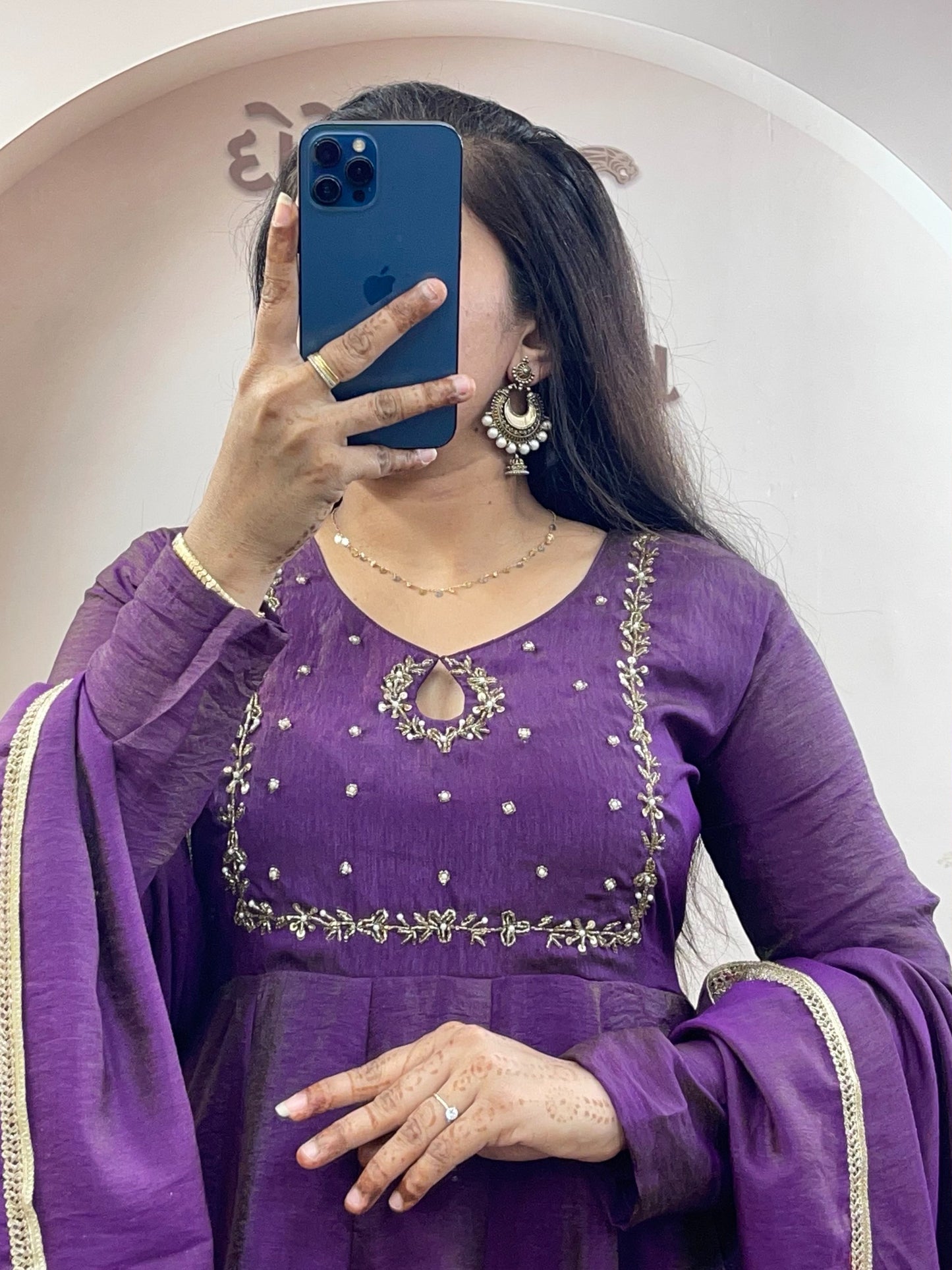 Elegant Silk Blend Embroidered Anarkali Gown Suit Set with Matching Dupatta