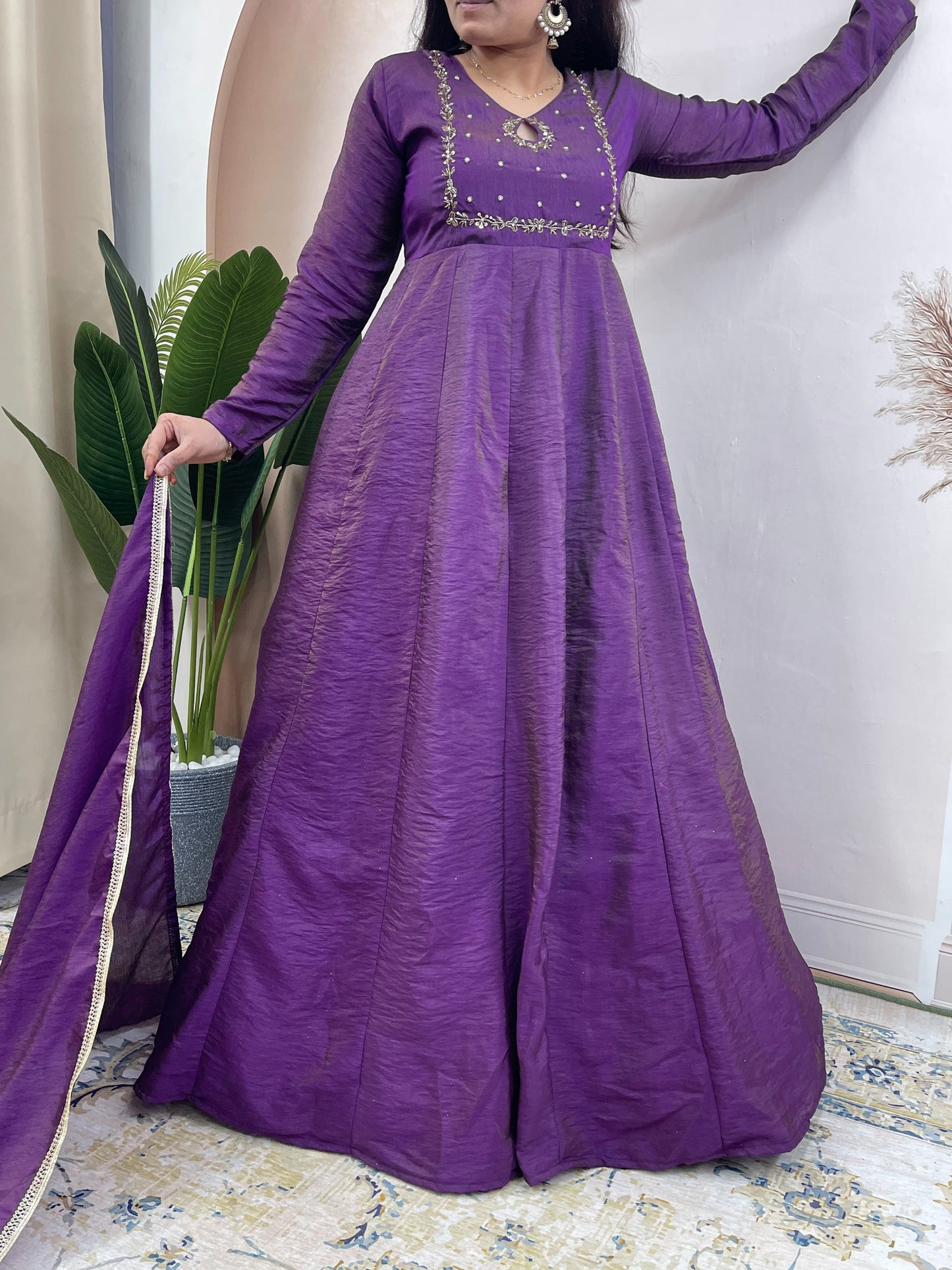 Elegant Silk Blend Embroidered Anarkali Gown Suit Set with Matching Dupatta