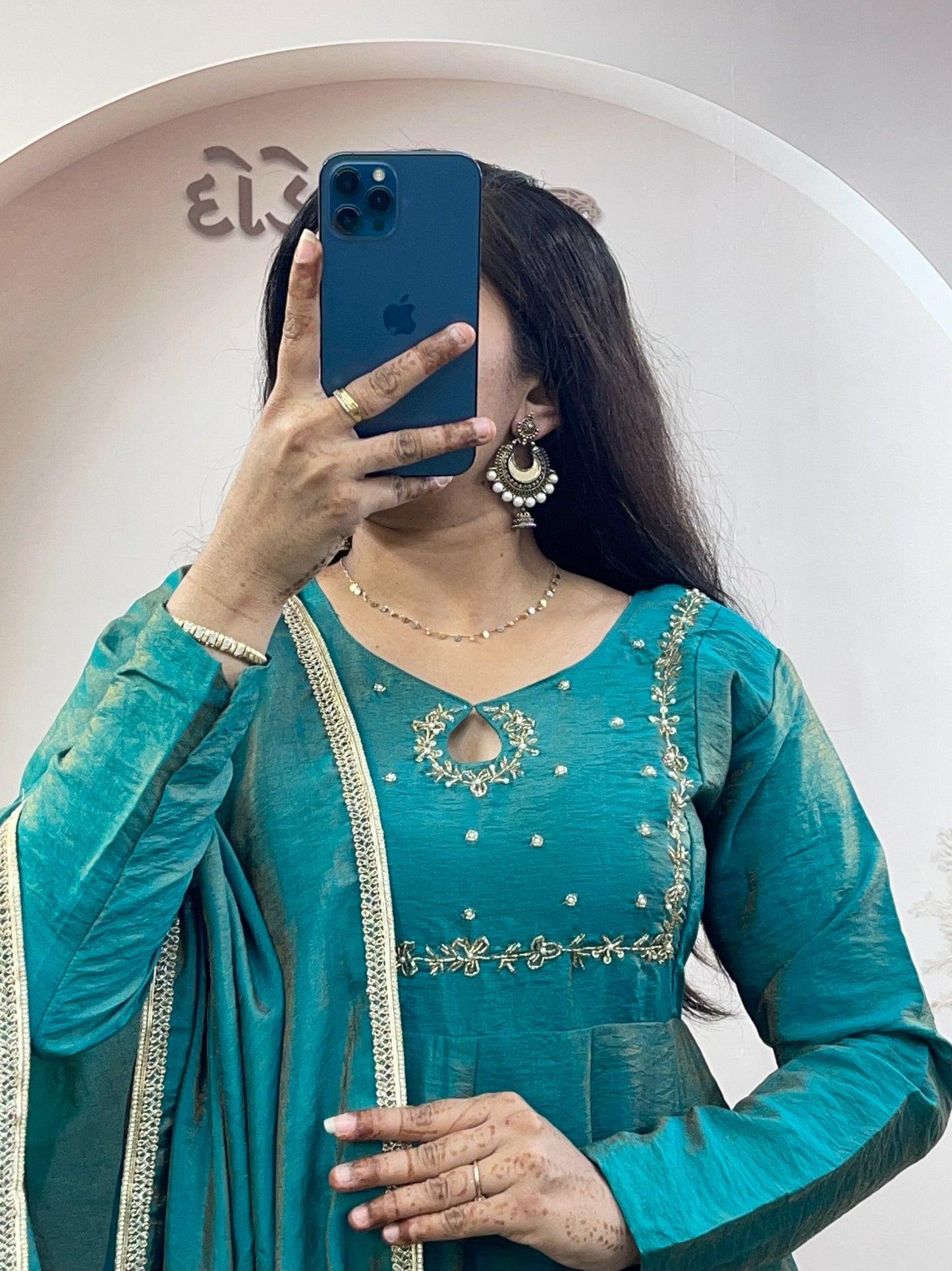 Elegant Silk Blend Embroidered Anarkali Gown Suit Set with Matching Dupatta