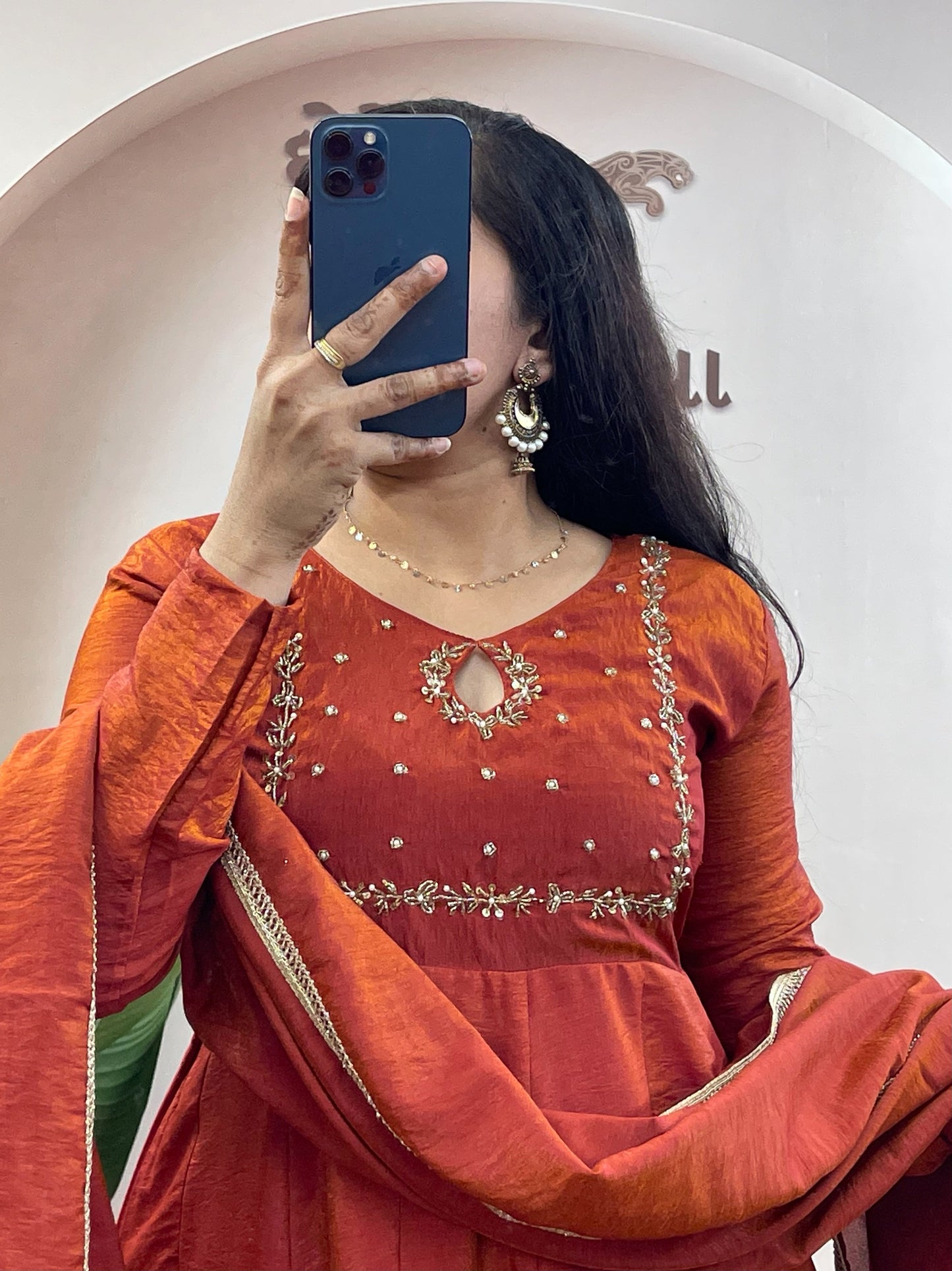 Elegant Silk Blend Embroidered Anarkali Gown Suit Set with Matching Dupatta