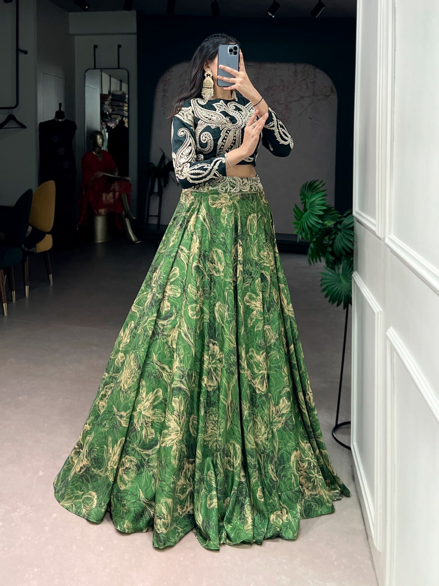 Premium Tasar silk lehenga in stunning hues, highlighted with sequins & thread work blouse – made for celebrations that shine.🪞