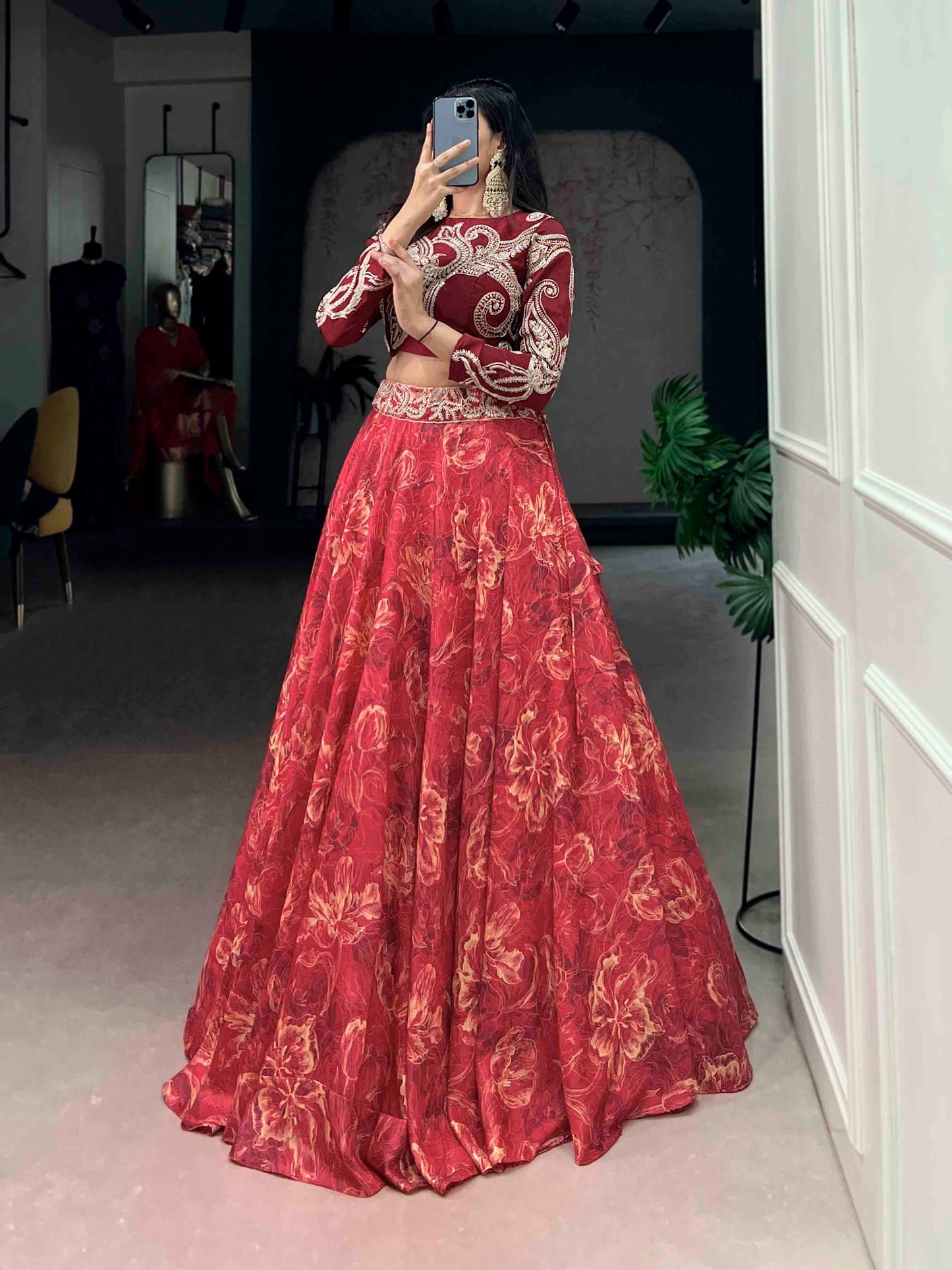 Premium Tasar silk lehenga in stunning hues, highlighted with sequins & thread work blouse – made for celebrations that shine.🪞