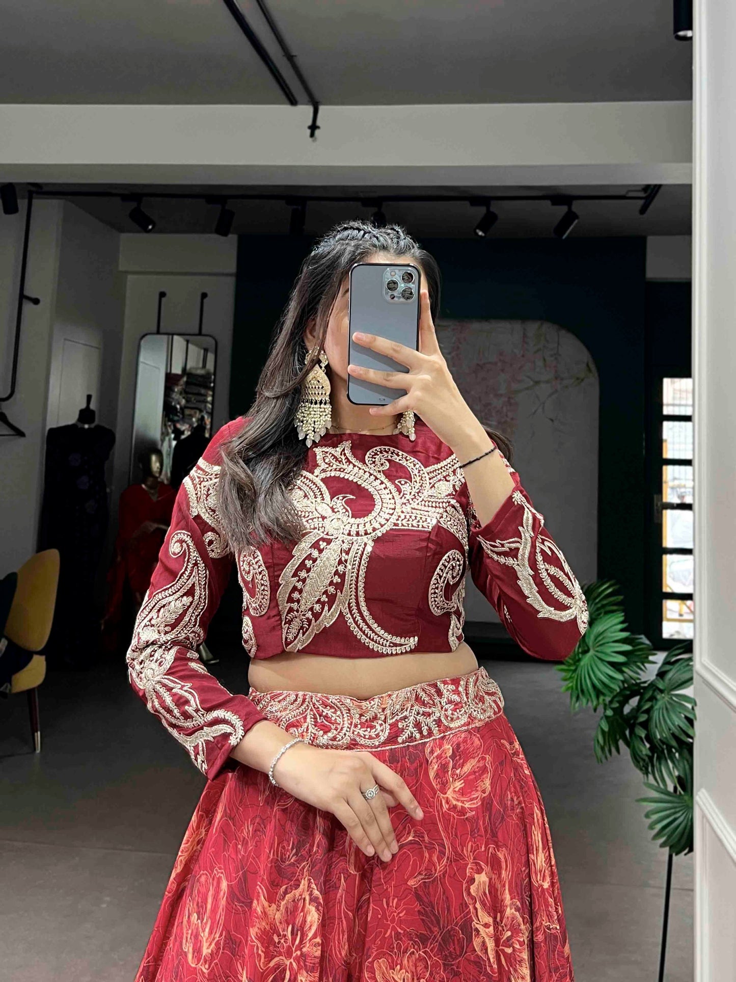 Premium Tasar silk lehenga in stunning hues, highlighted with sequins & thread work blouse – made for celebrations that shine.🪞