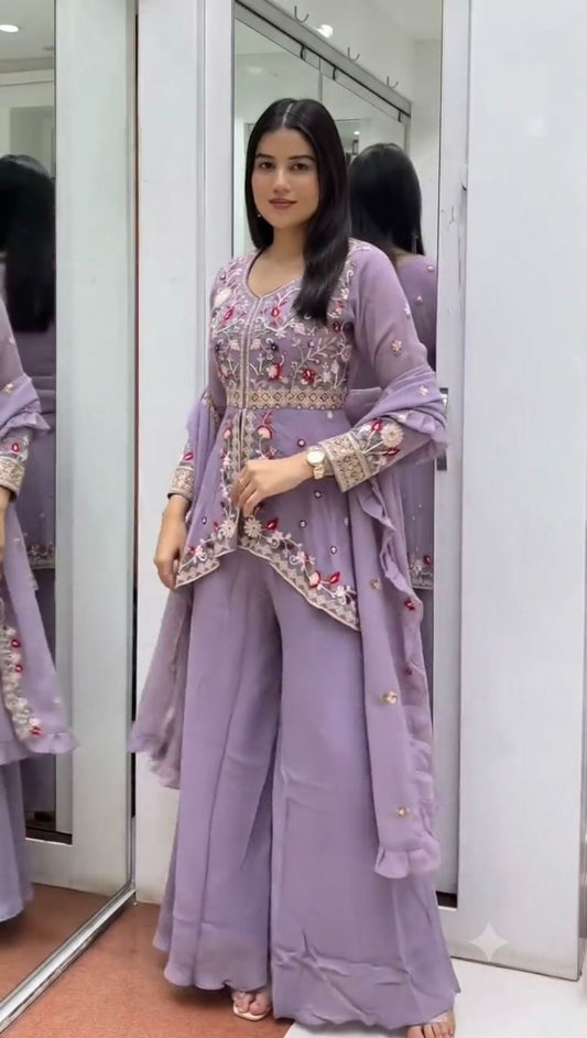 ✨ EXCLUSIVE AND TRENDY FOR WEDDING SEASON OUR SEQUENCE EMBROIDERED TOP, PLAZZO AND DUPATTA✨