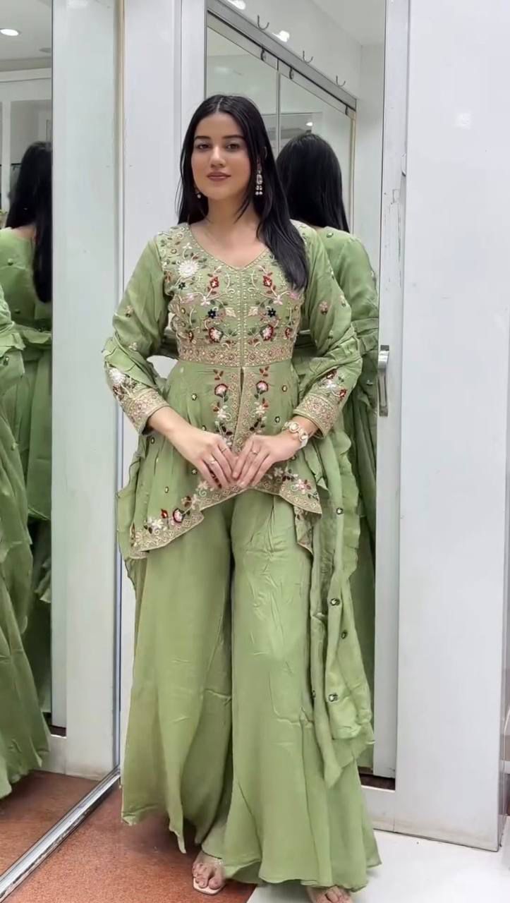 ✨ EXCLUSIVE AND TRENDY FOR WEDDING SEASON OUR SEQUENCE EMBROIDERED TOP, PLAZZO AND DUPATTA✨